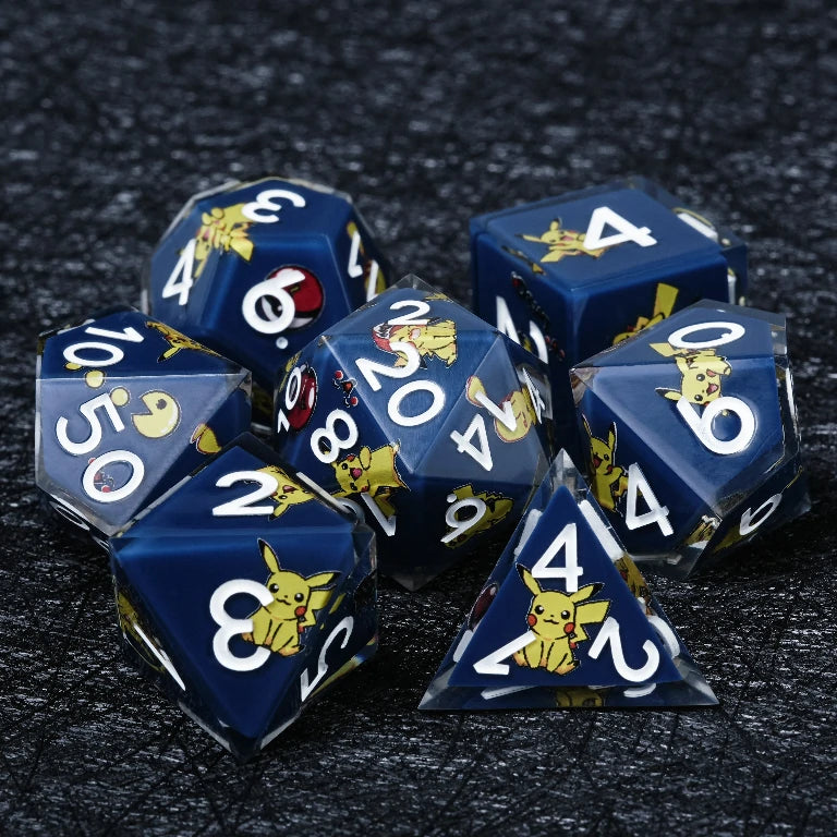 Pikachu Blue Resin Polyhedral DND Dice Set