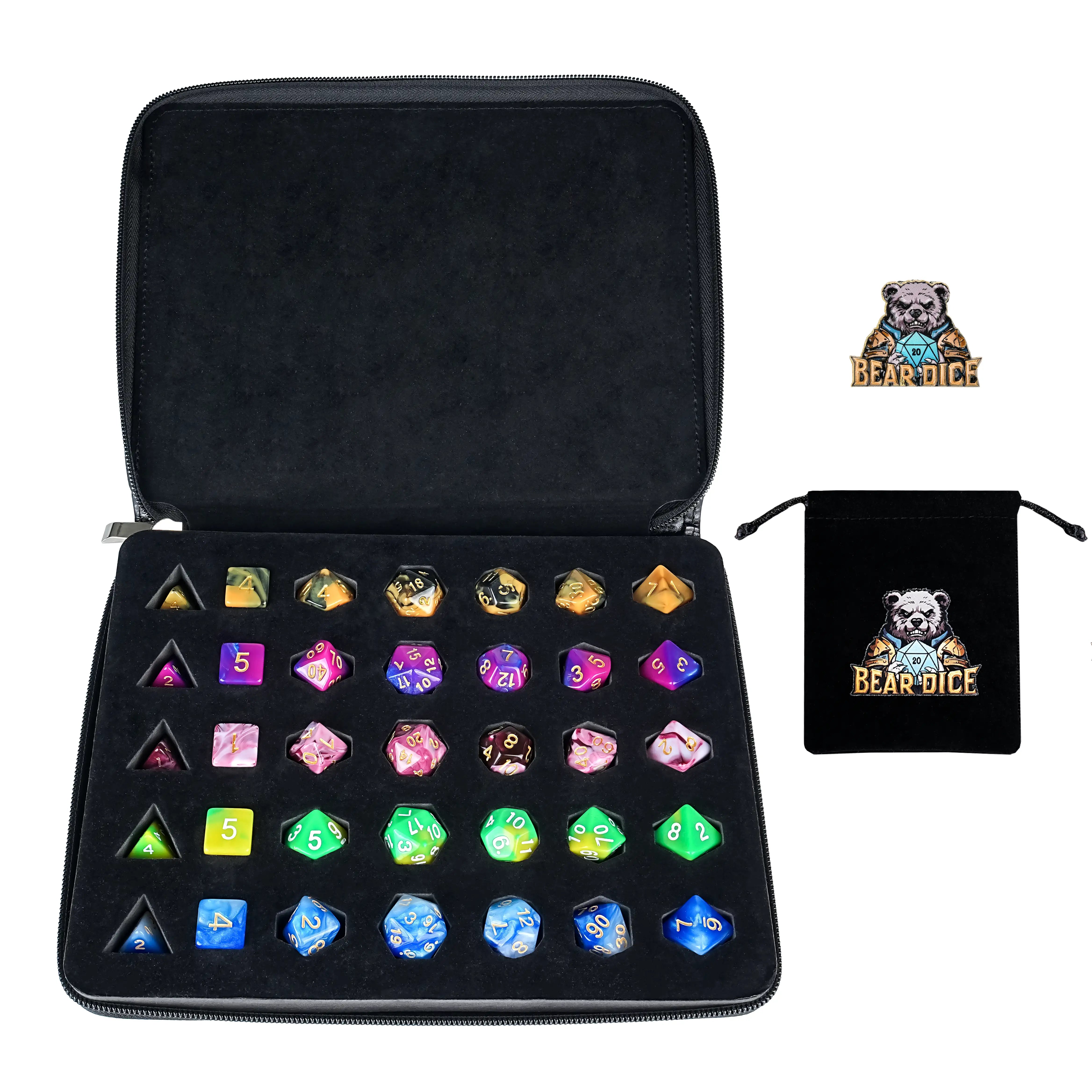 5-piece DND dice set bundled with dice bag - acrylic RPG game dice set