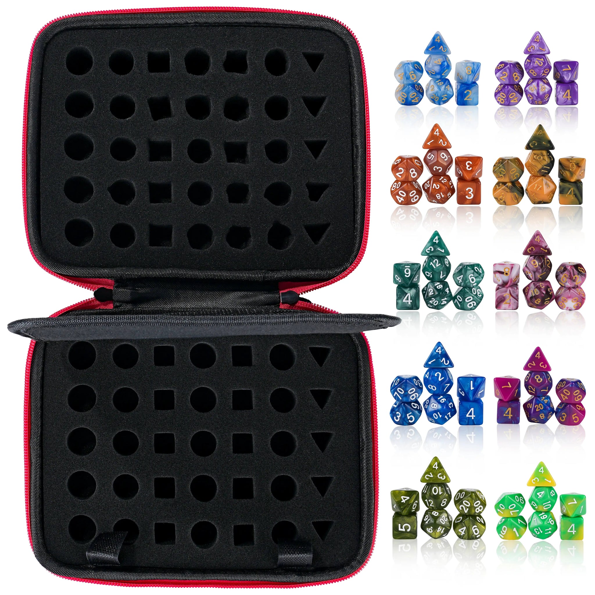 10-set acrylic DND dice set + double-layer sponge polyhedron dice groove zipper dice box, plus a middle grid compartment for character cards, pens, etc. | Bear Dice