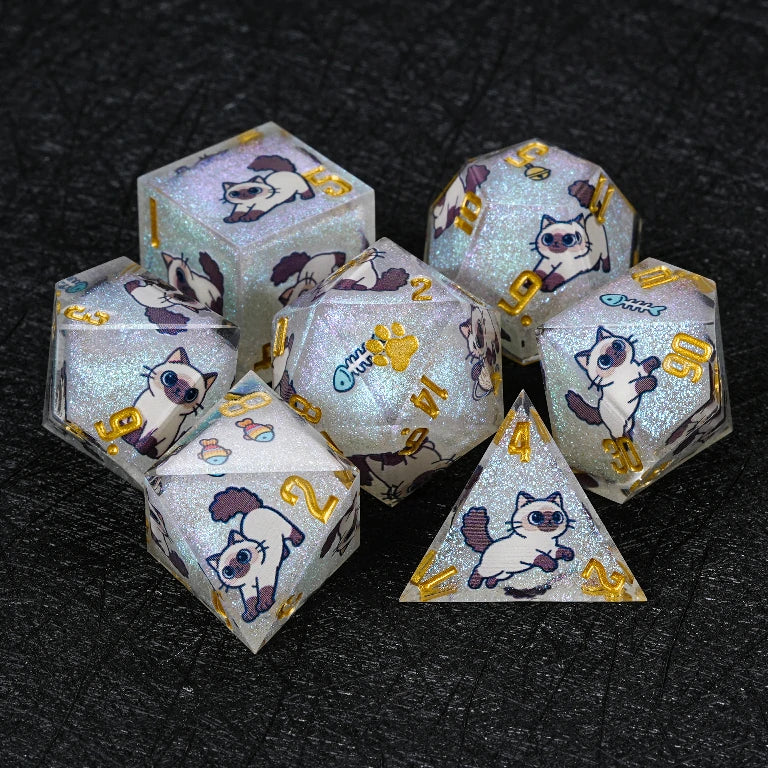 Kickstarter Dice — Ragdoll Cat Polyhedral DND Resin Dice Set