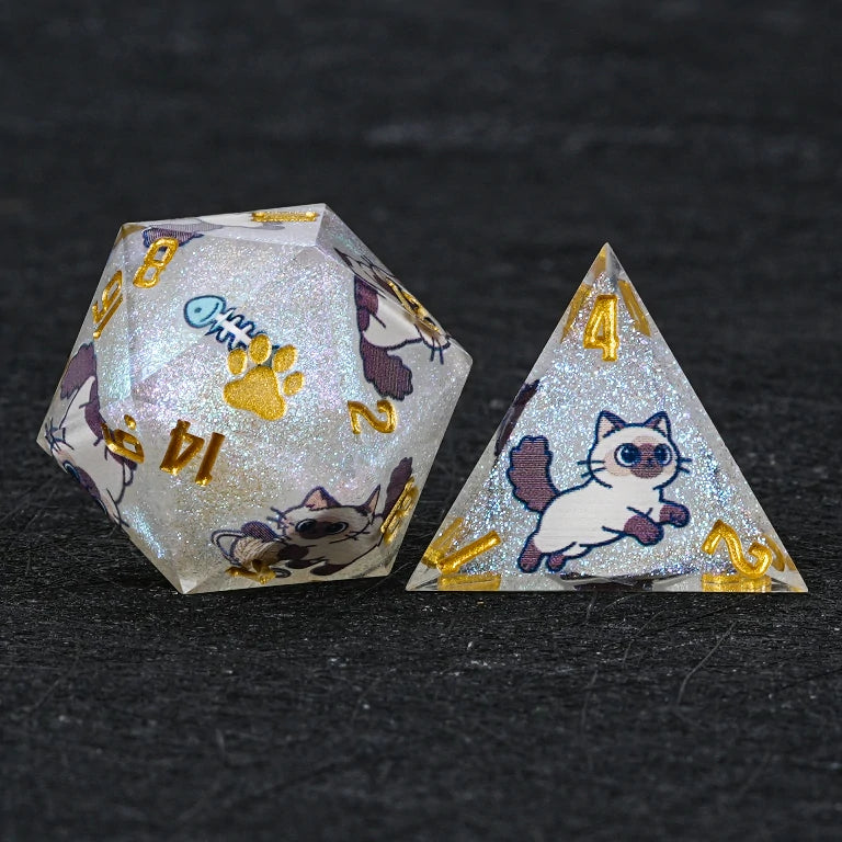 Kickstarter Dice — Ragdoll Cat Polyhedral DND Resin Dice Set