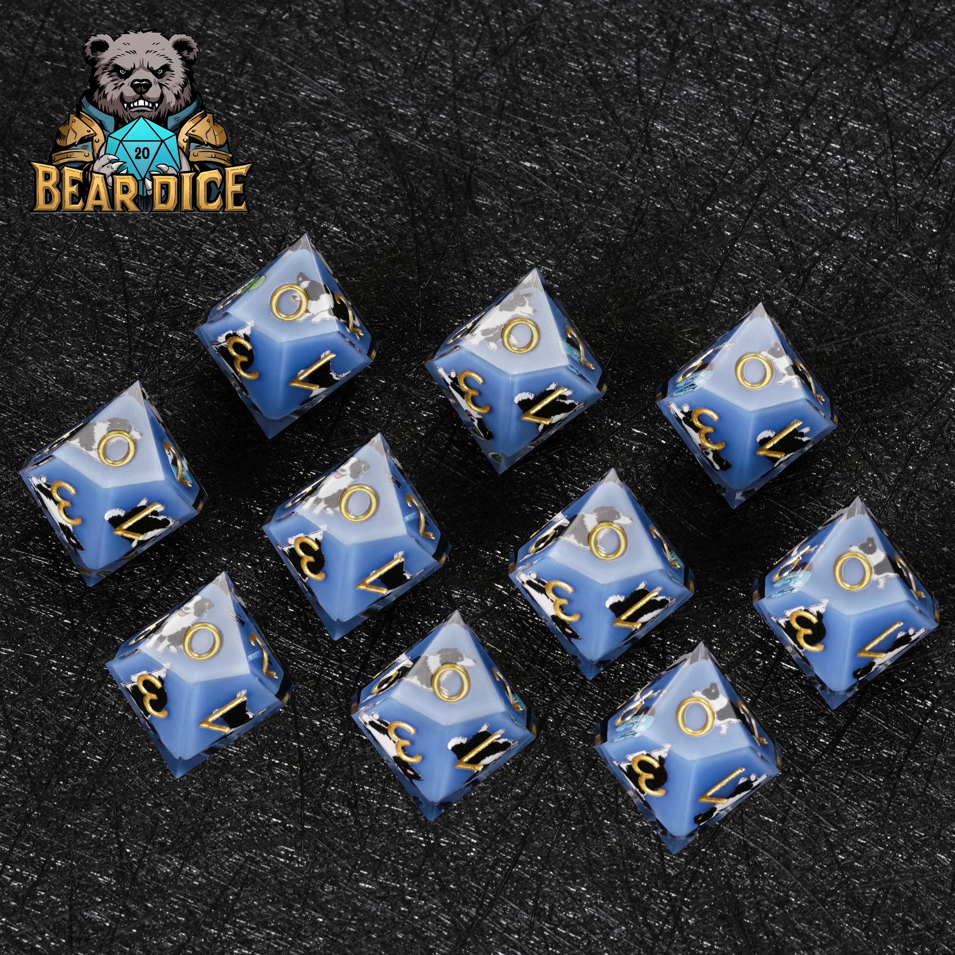 Border Collie Blue Resin D10 Dice for D&D & RPG Games