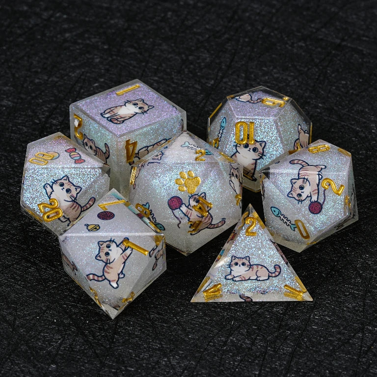 Kickstarter Dice — British Shorthair Polyhedral DND Resin Dice Set