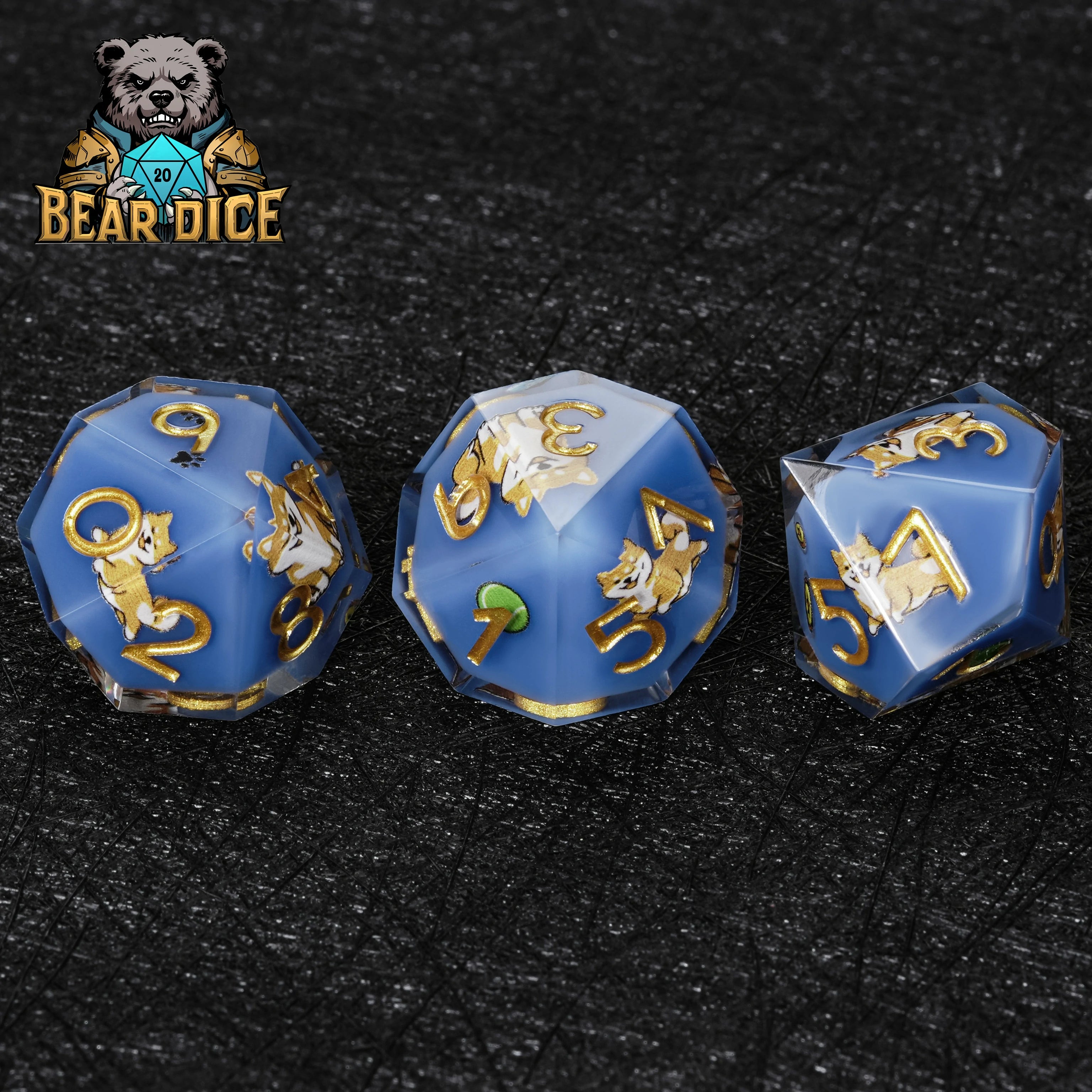 Shiba Inu Blue Resin D10 Dice – D&D RPG Polyhedral Dice for Dog Lovers