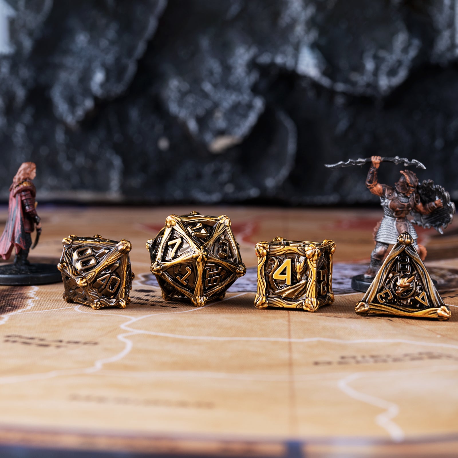 7 Dungeon Polyhedron Dragon Dice - Ancient Golden Pterosaur RPG Dice Set | Bear Dice