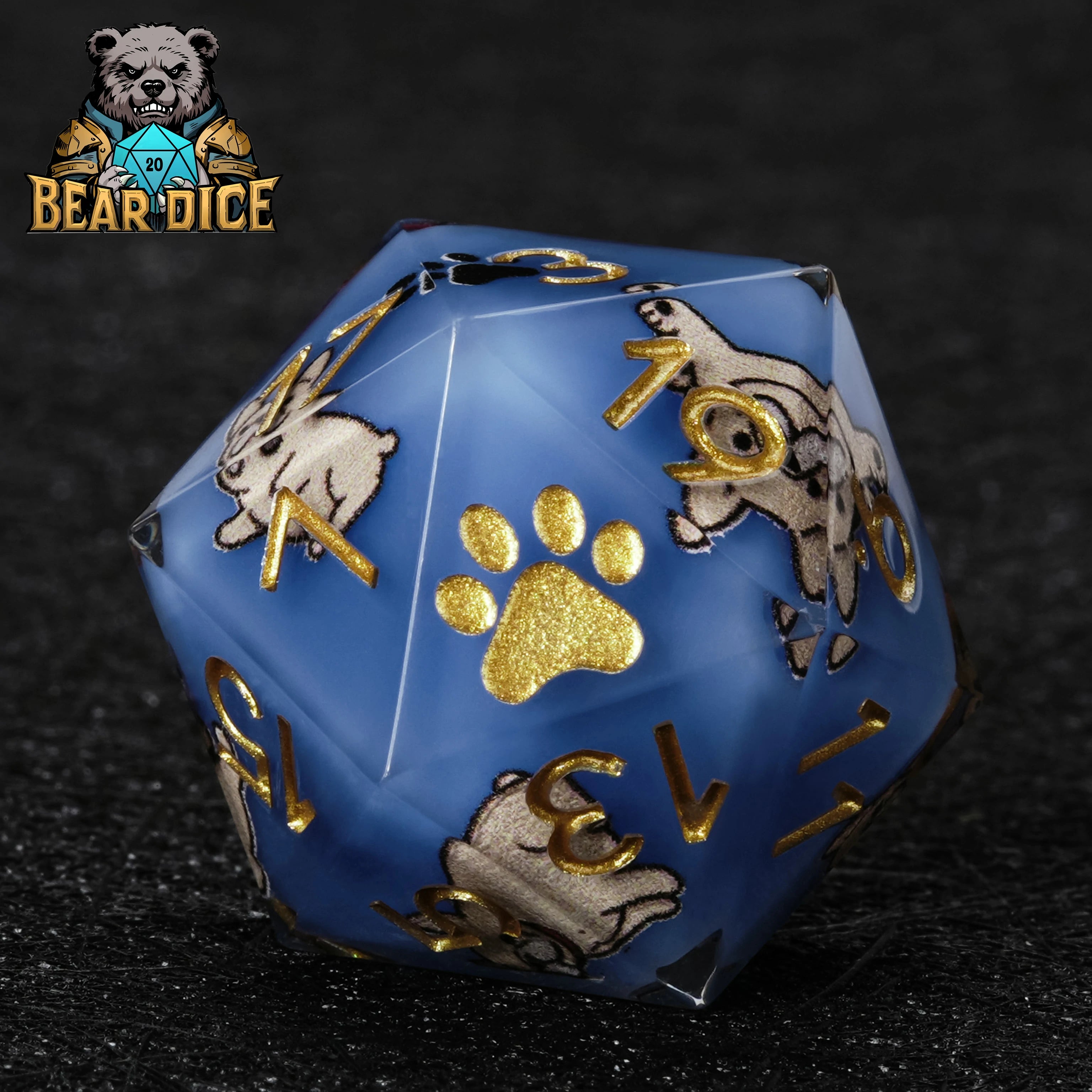 Bulldog Blue Resin DND Dice Set | Sharp-Edge French Bulldog D&D Polyhedral Dice | Bear Dice