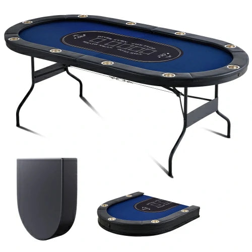 10-Person Portable Card Game Table — Folding Blackjack & Texas Hold'em Table with Padded Armrests and Stainless Steel Cup Holders