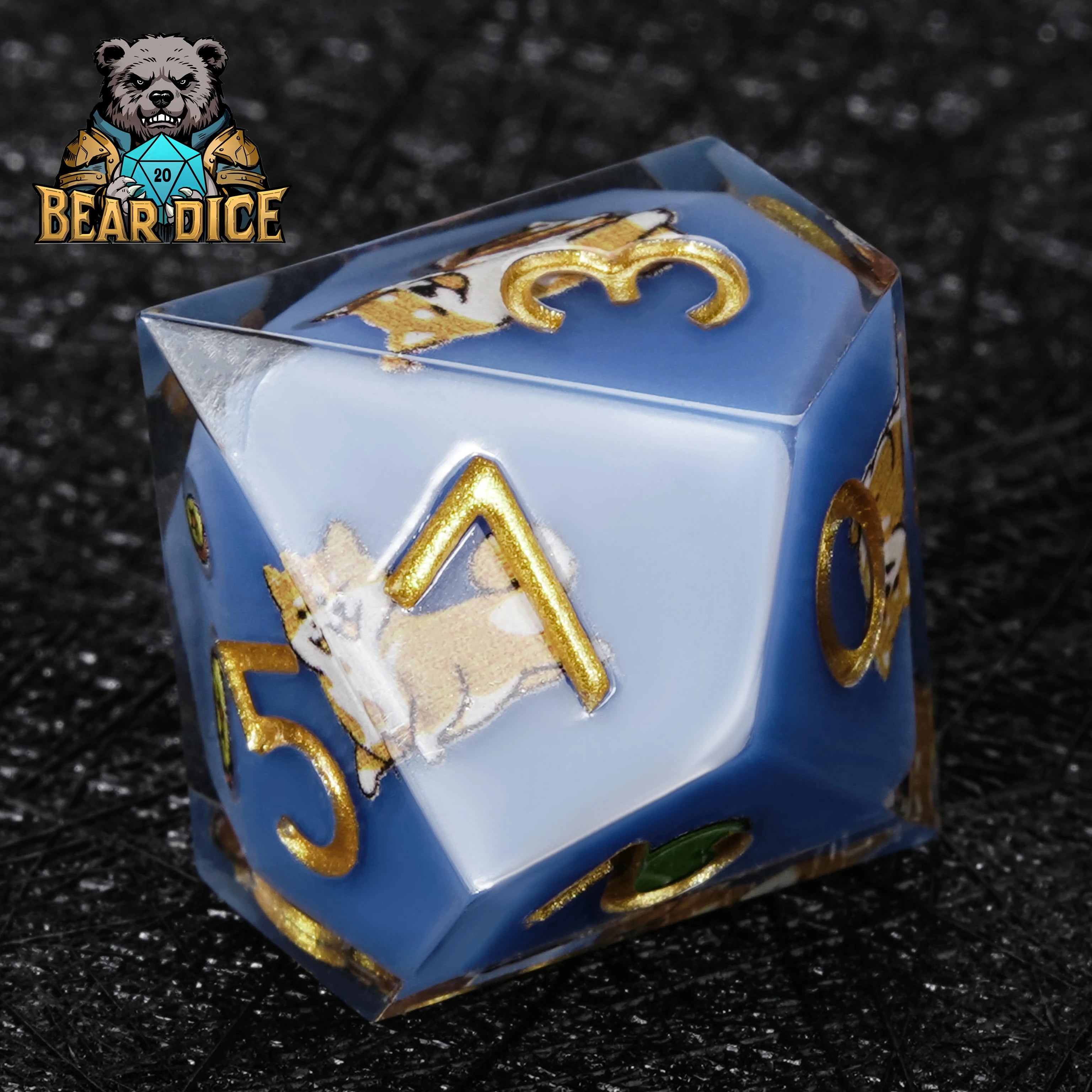 Shiba Inu Blue Resin D10 Dice – D&D RPG Polyhedral Dice for Dog Lovers