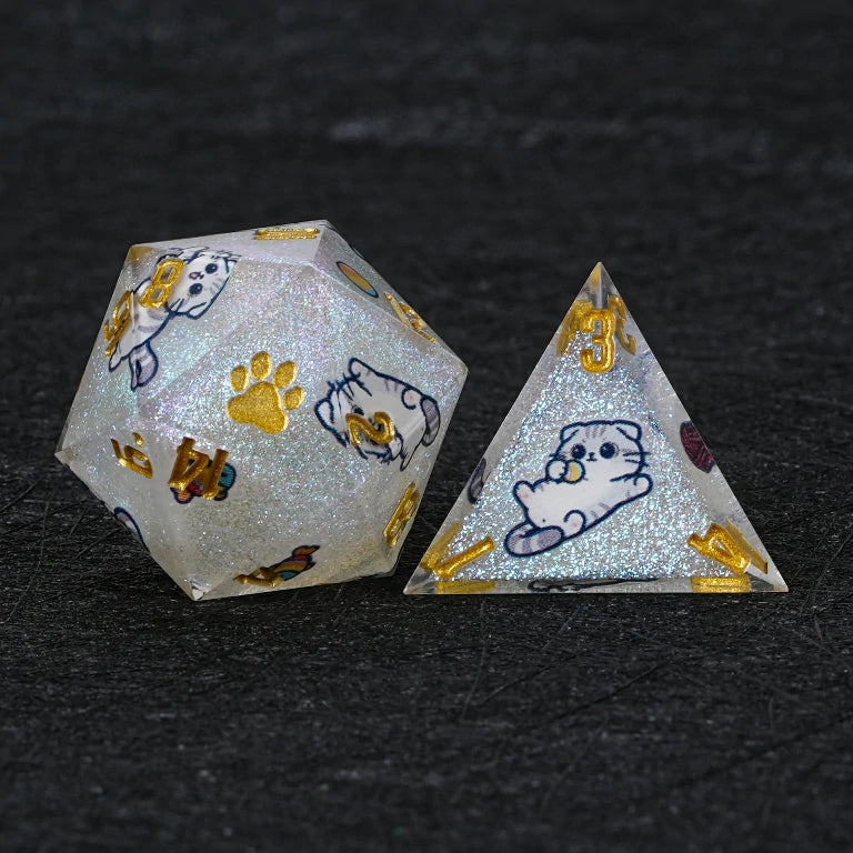 Kickstarter Dice — Scottish Fold Cat Polyhedral DND Resin Dice Set
