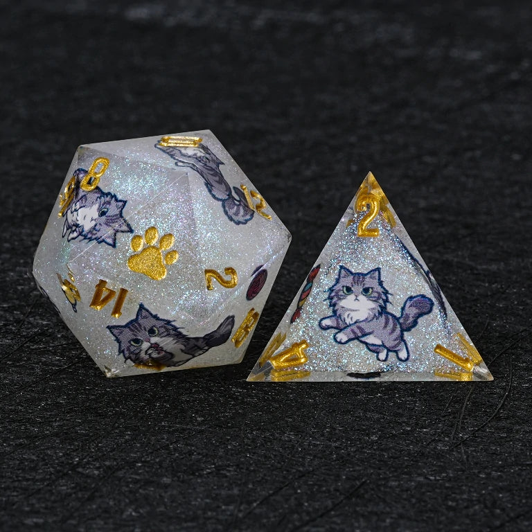 Kickstarter Dice — Maine Coon Cat Polyhedral DND Resin Dice Set
