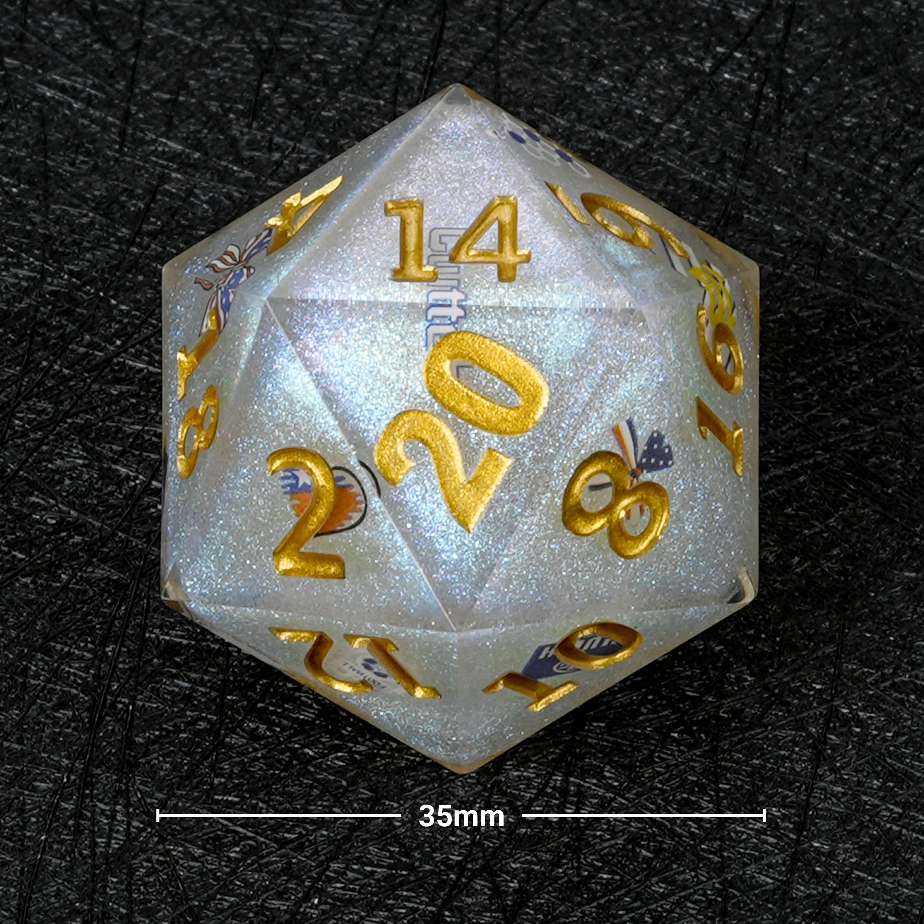 35mm World Cup USA Soccer White Glitter Resin Large D20 Dice