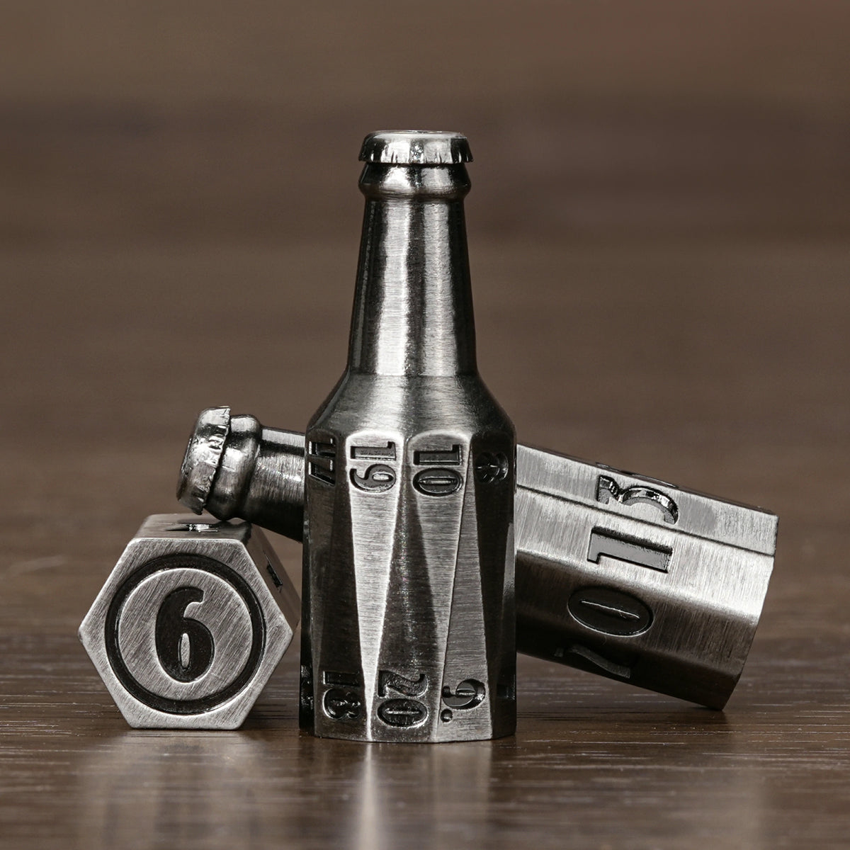 Kickstarter Dice — Unique Metal Beer Bottle Dice Set