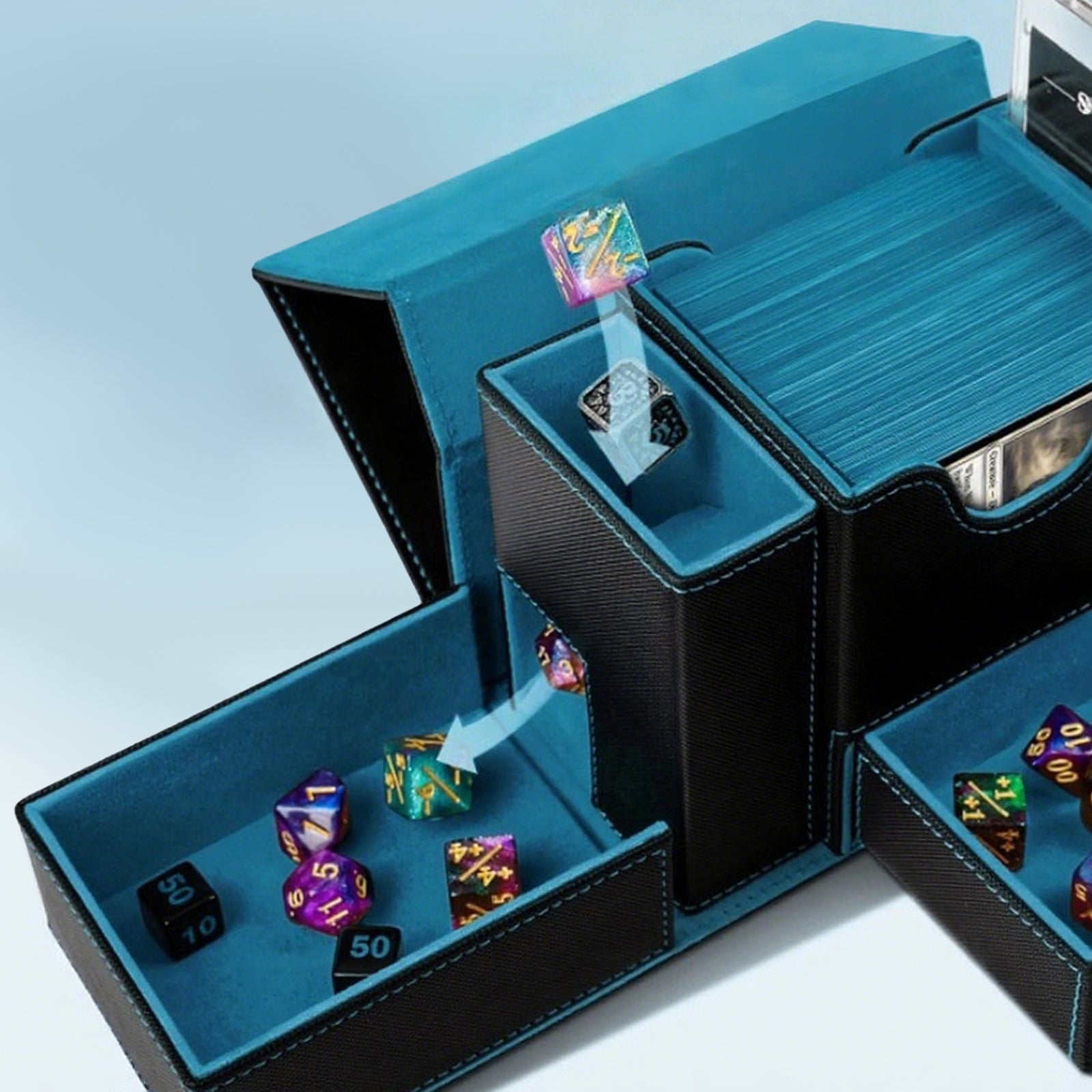 PU Leather Card Box with Dice Tray | Trading Card Storage Box for MTG, Pokemon, DnD, and Board Games