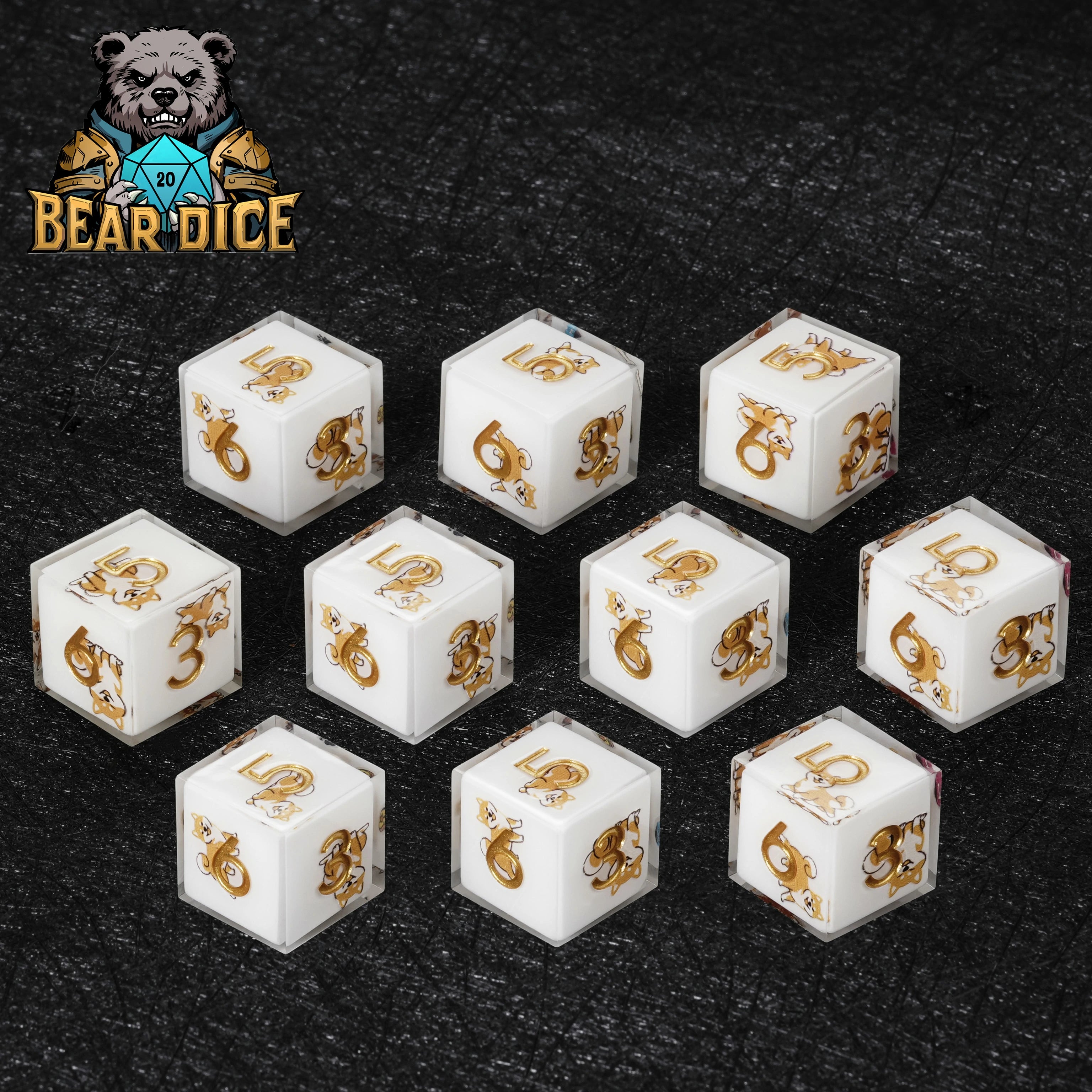 Shiba Inu White Resin DND D6 Dice | Cute RPG Dice Set