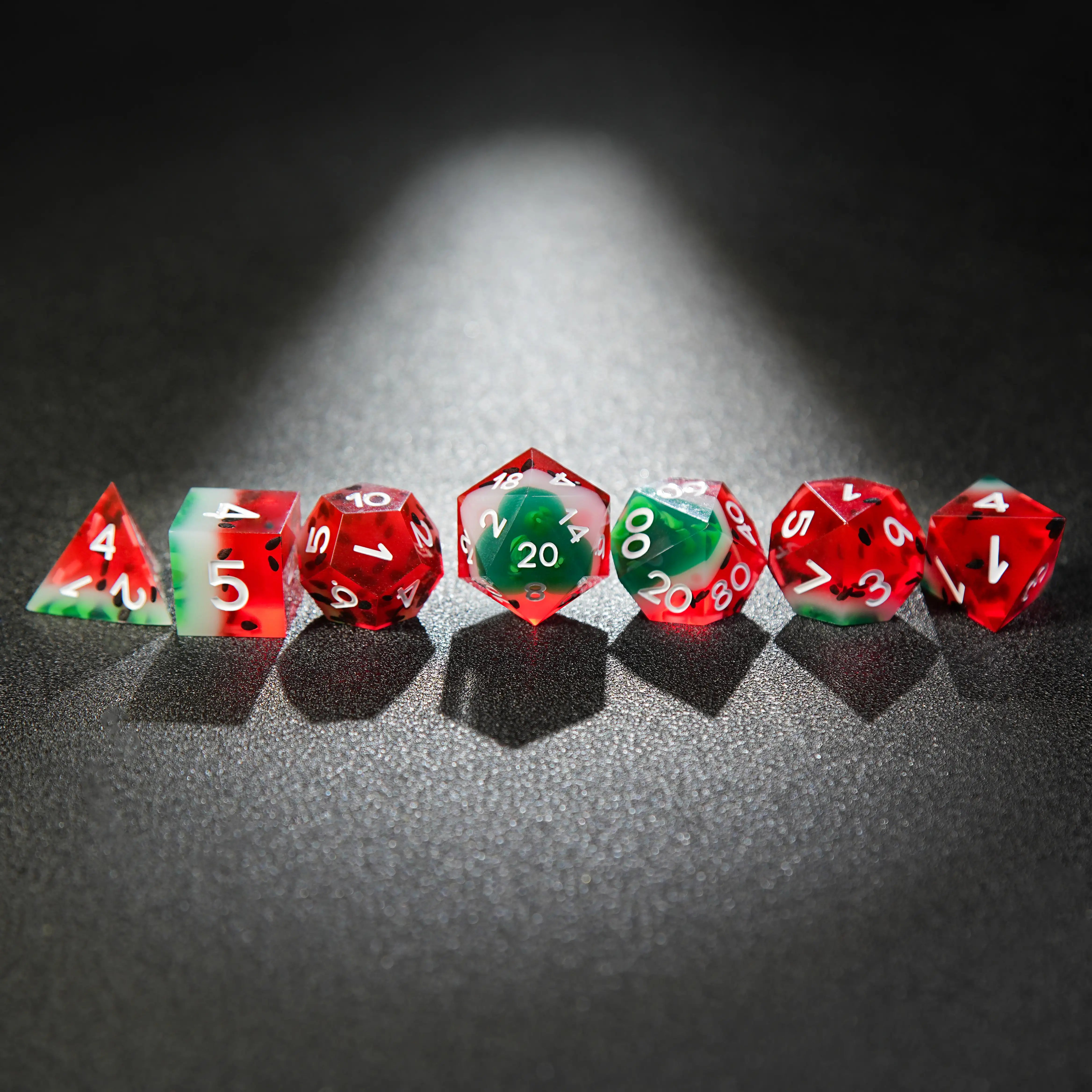 Beach Party - Watermelon Resin DND Dice Set + White Numbers | Bear Dice
