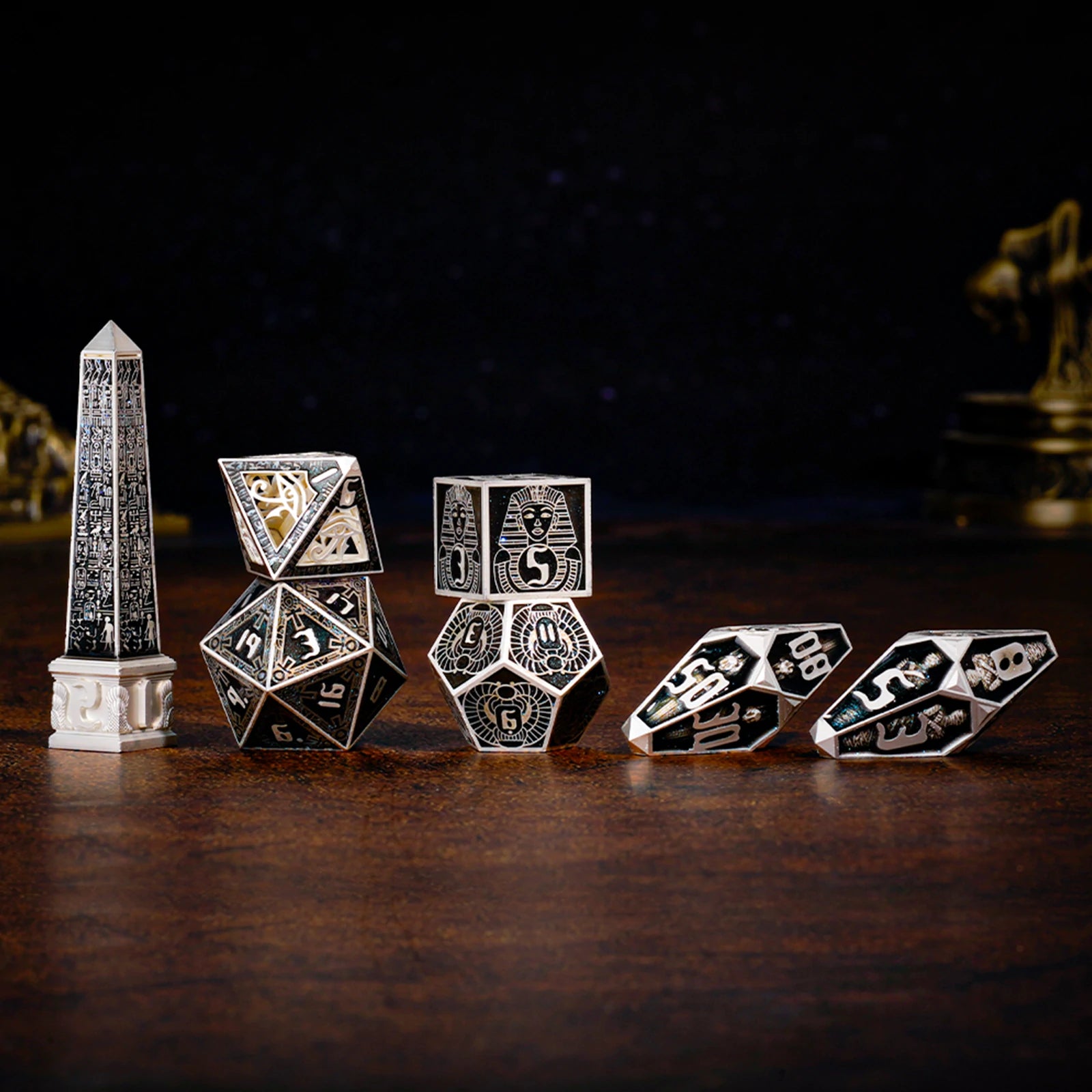 Legacy of the Pharaoh Unique Retro Metal Dice Set – Ancient Egypt RPG Dice