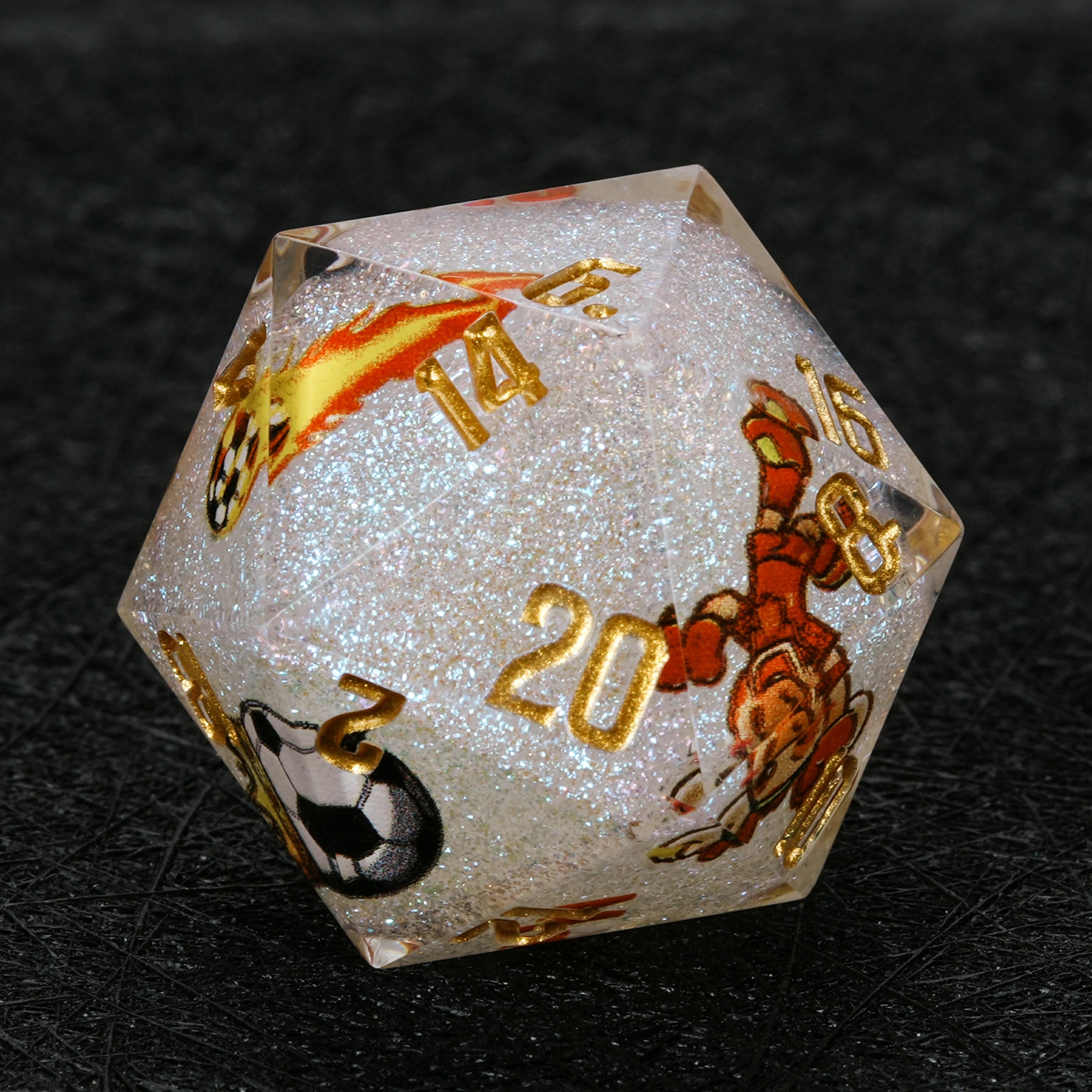 Canada Soccer DND Dice Set – World Cup Kickstarter White Glitter Resin Dice