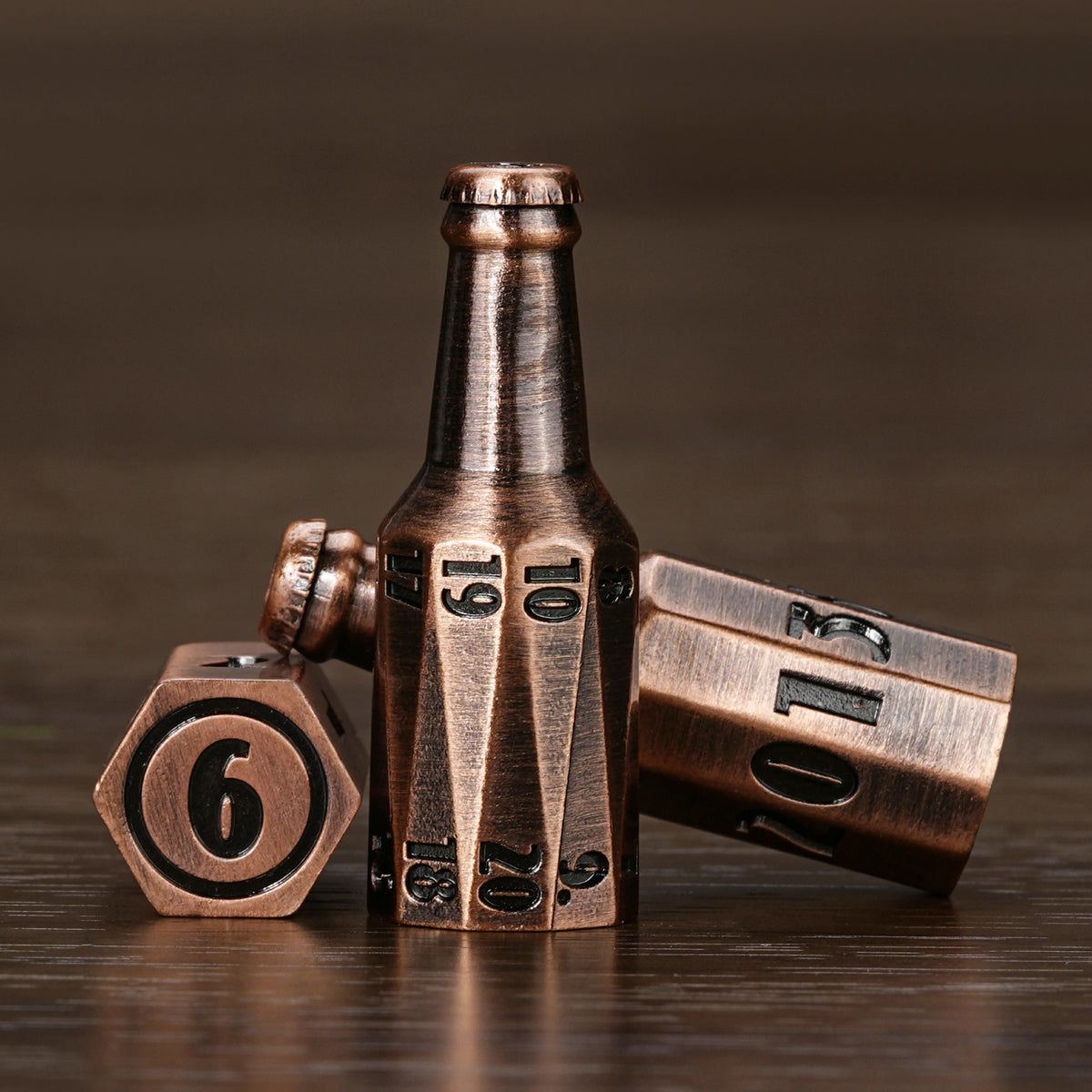 Kickstarter Dice — Unique Metal Beer Bottle Dice Set