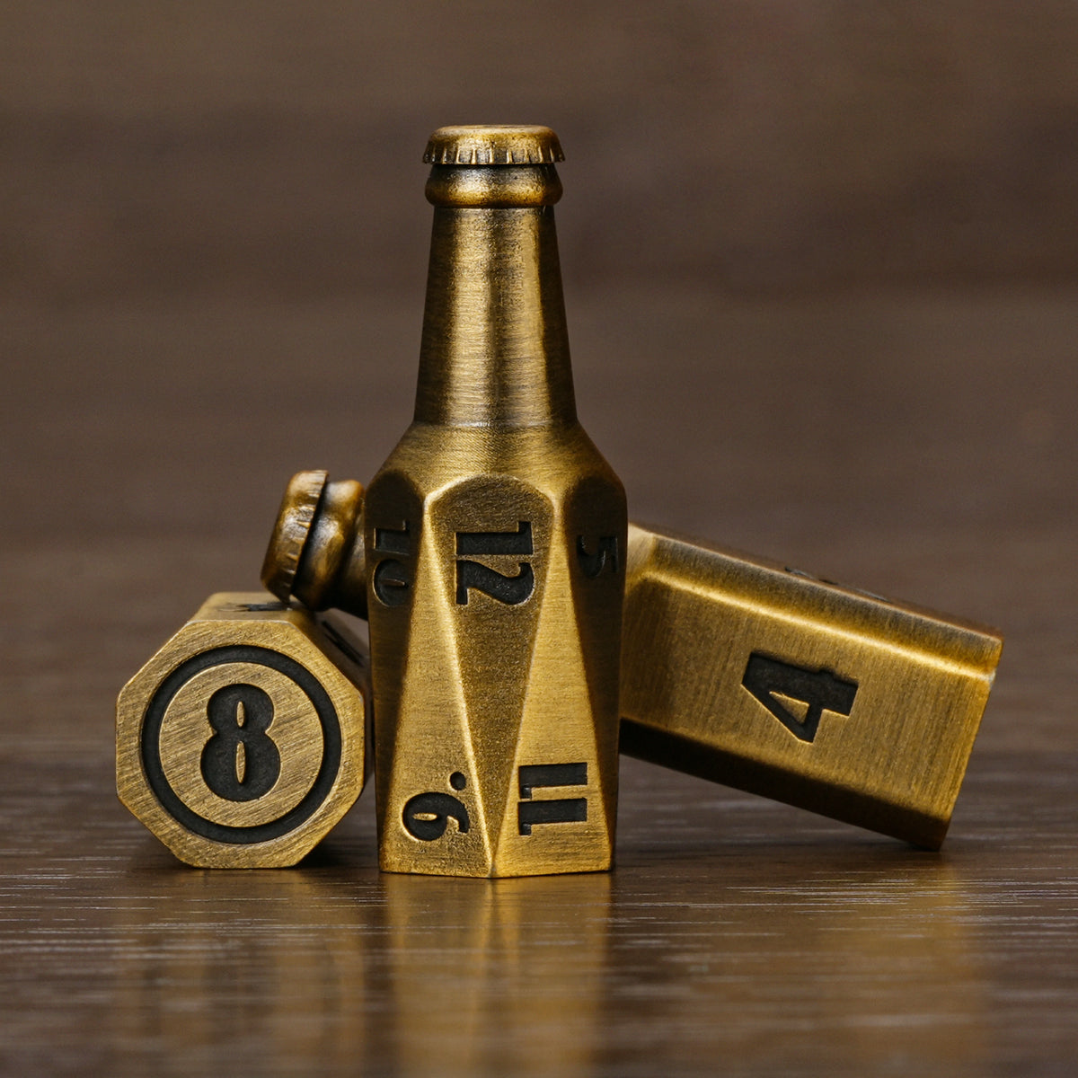 Kickstarter Dice — Unique Metal Beer Bottle Dice Set