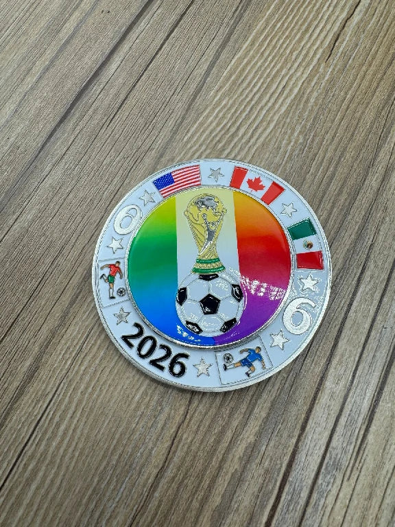 Magnetic Metal Refrigerator Magnet — Rotating, Colorful 2026 World Cup Soccer Ball