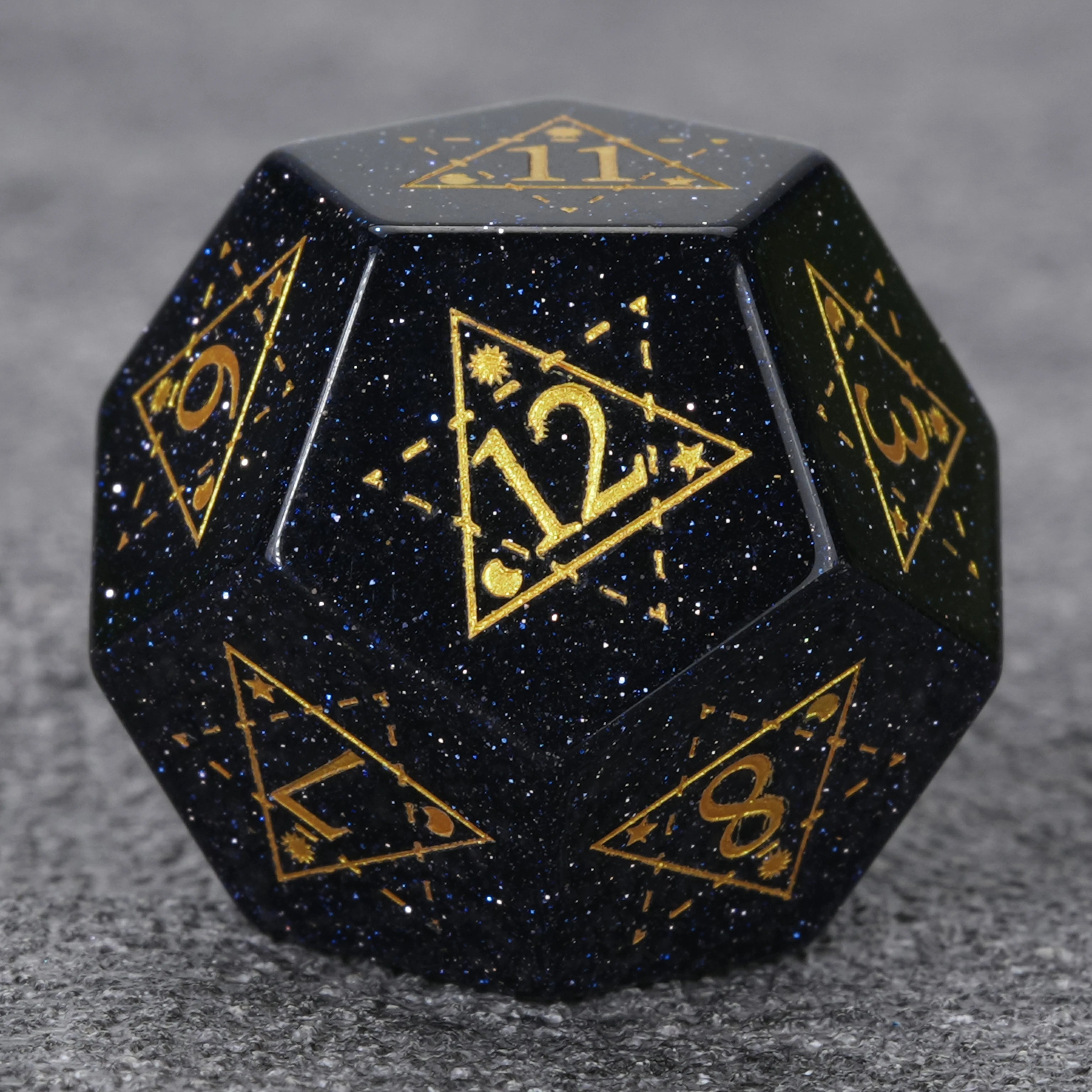 Blue Goldstone Dice Set with Golden Magic Triangle & Star Array
