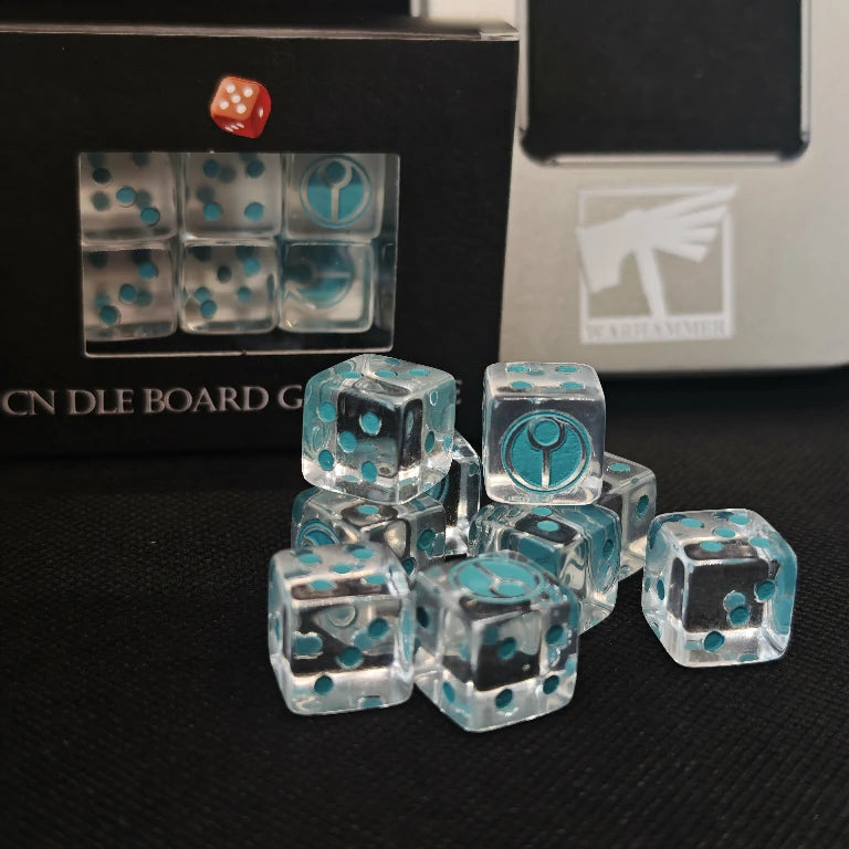16mm Warhammer 40K T'au Empire Transparent Acrylic D6 Dice with Sky Blue Pips | Bear Dice