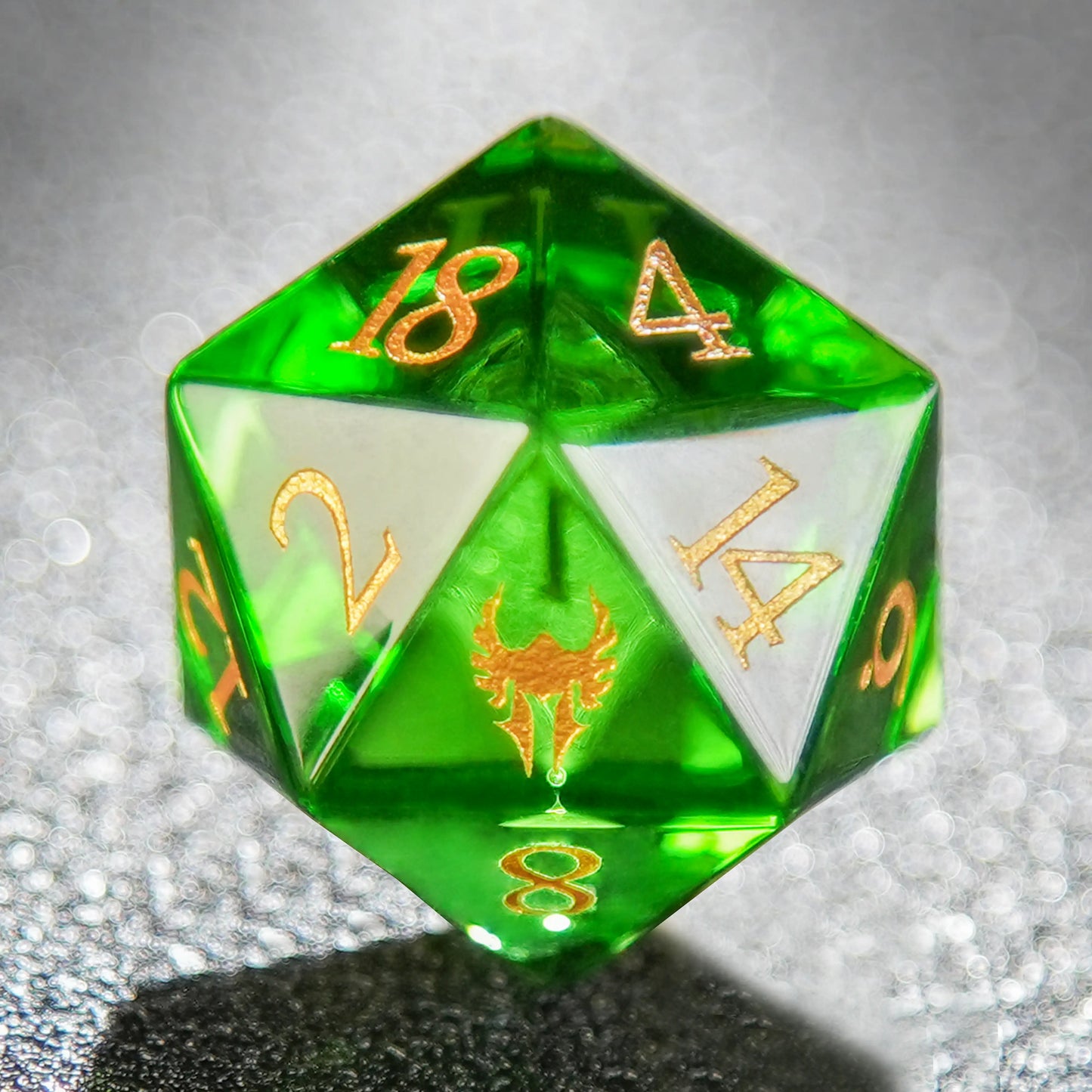 Green Dragon Shadow Natural Gemstone DND 20 Sided Dice + Gold Numbers | Bear Dice