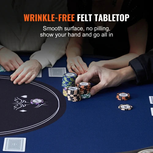 10-Person Portable Card Game Table — Folding Blackjack & Texas Hold'em Table with Padded Armrests and Stainless Steel Cup Holders