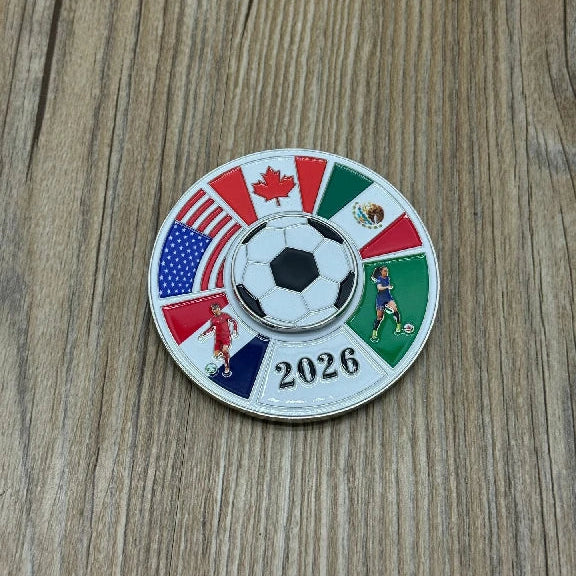 Magnetic Metal Refrigerator Magnet — Rotating, Colorful 2026 World Cup Soccer Ball
