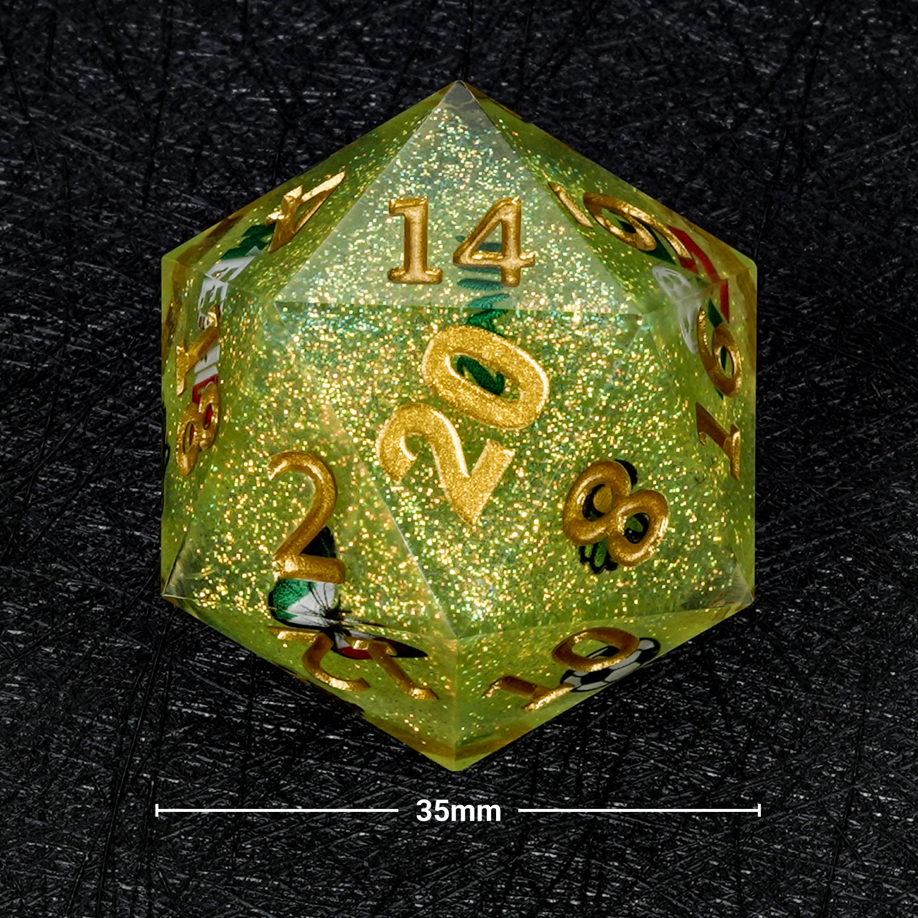 35mm World Cup Mexico Soccer Green Glitter Resin Large D20 Dice