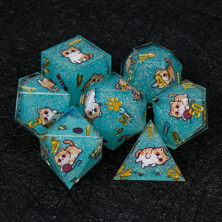 Kickstarter Dice — Cute Cat DND Resin Polyhedral Dice Set