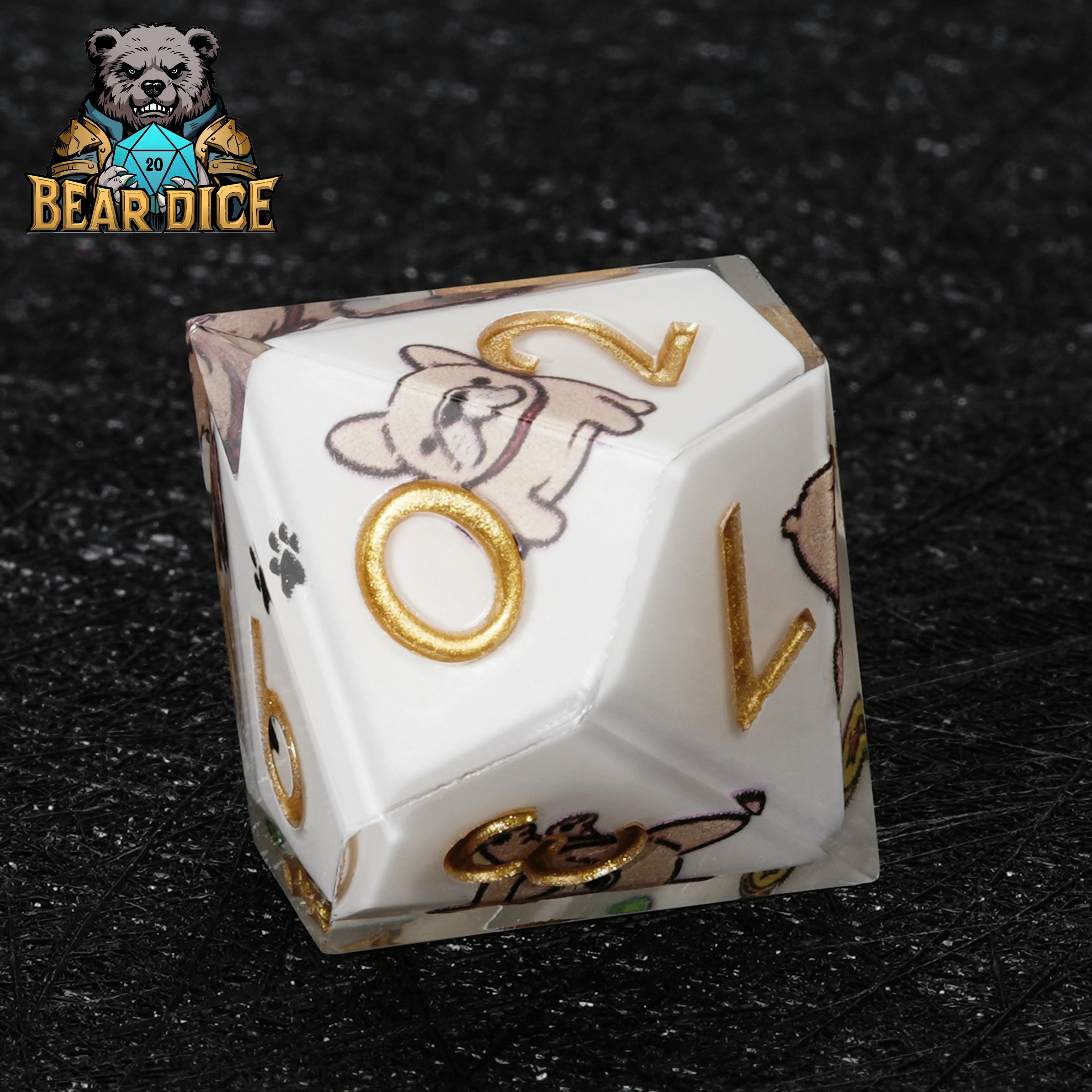 Bulldog White Resin D&D D10 Dice | Single Ten-Sided Die for RPG