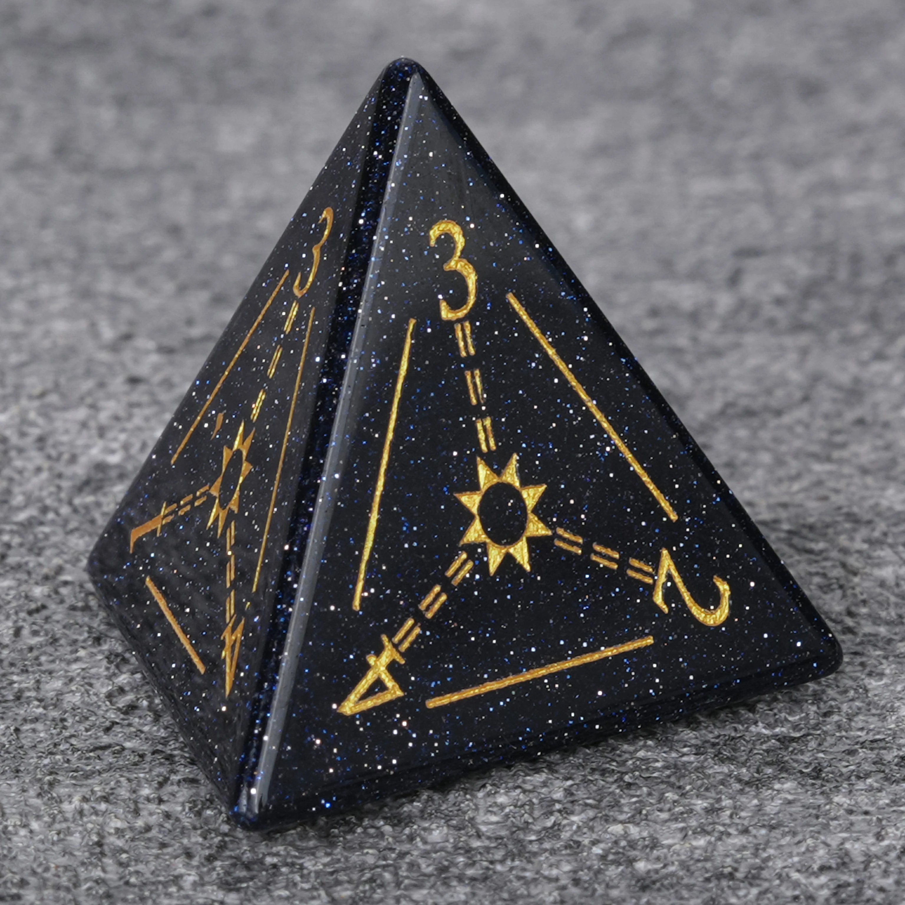 Blue Goldstone Dice Set with Golden Magic Triangle & Star Array