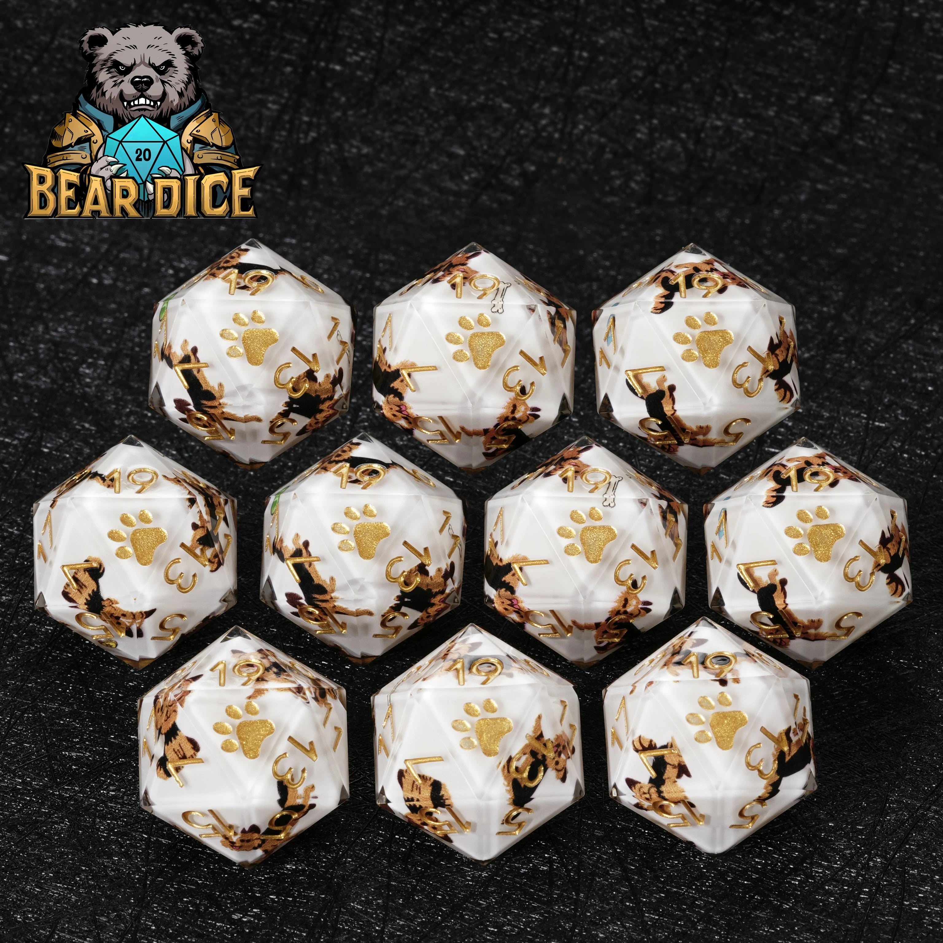 Yorkshire Terrier White Resin DND D20 Dice | Yorkie RPG Dice