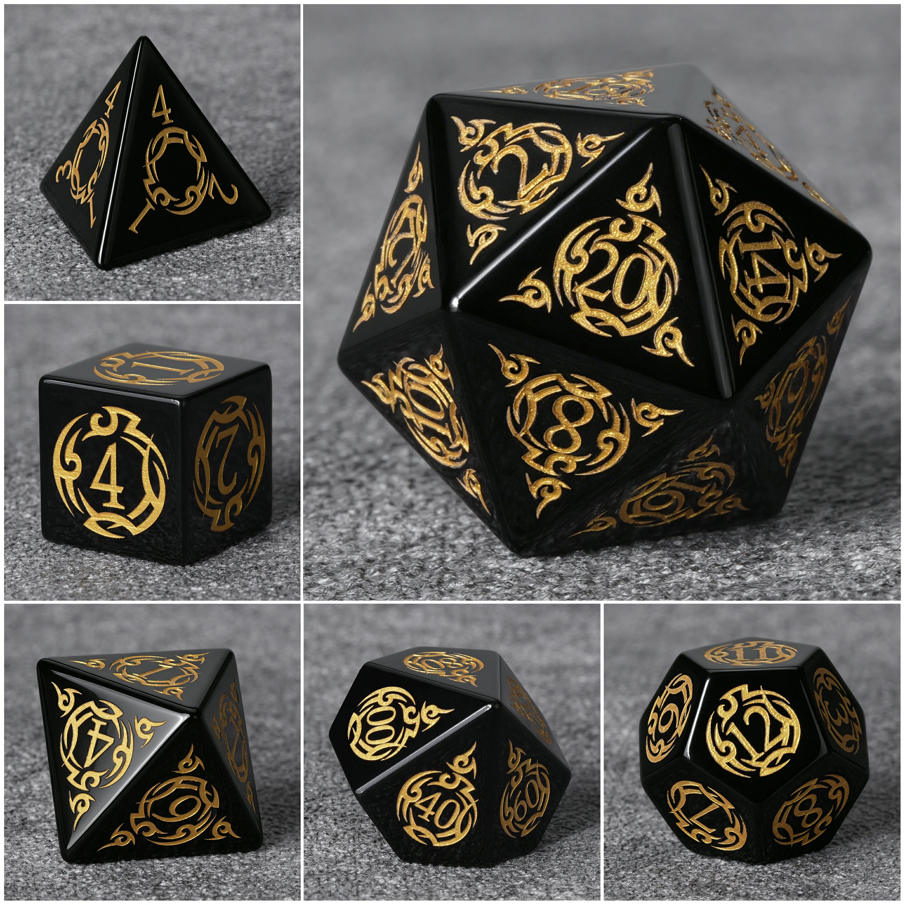 Flame Rune Obsidian Dice Set