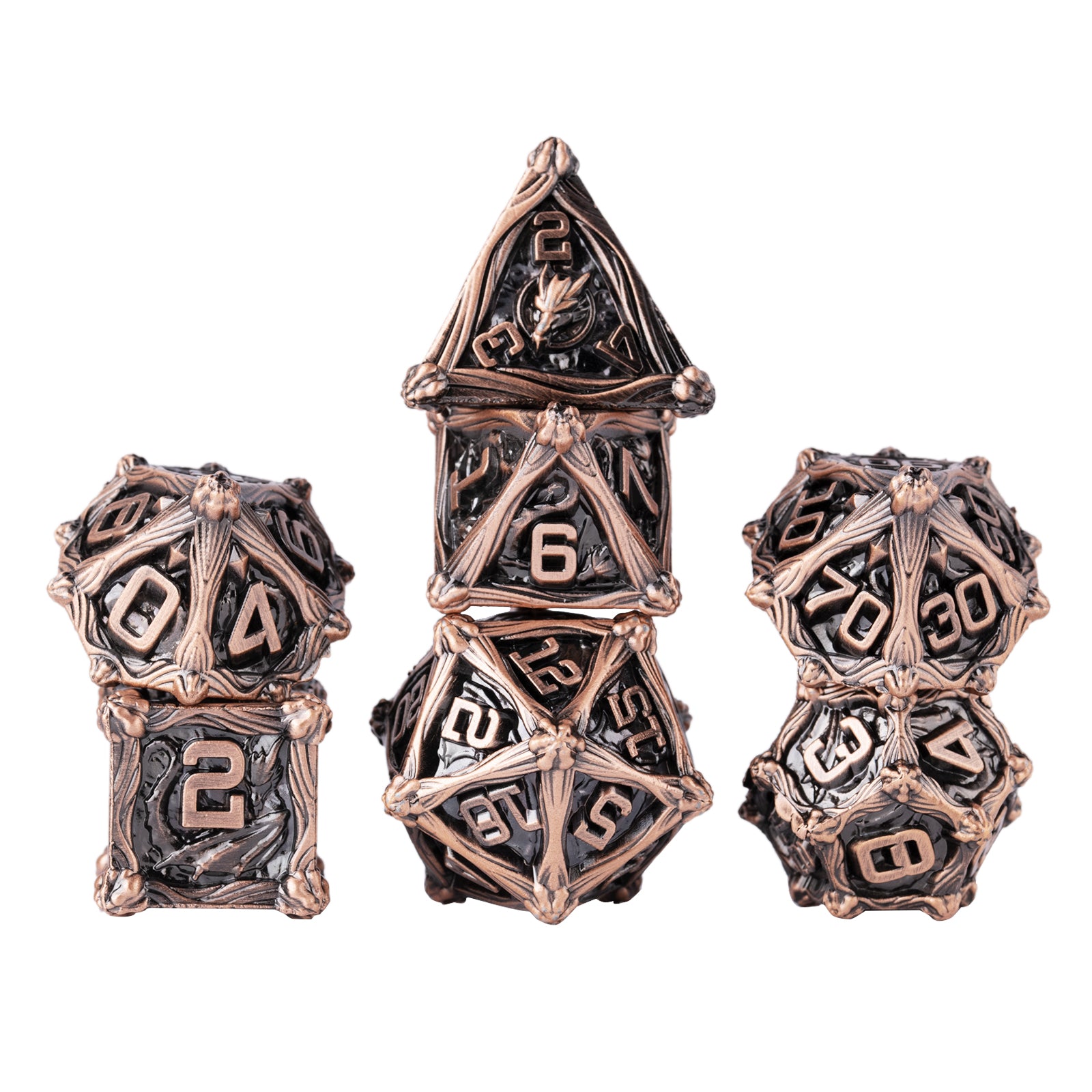 7 Dungeon Polyhedron Dragon Dice - Ancient Red Copper Pterosaur RPG Dice Set | Bear Dice