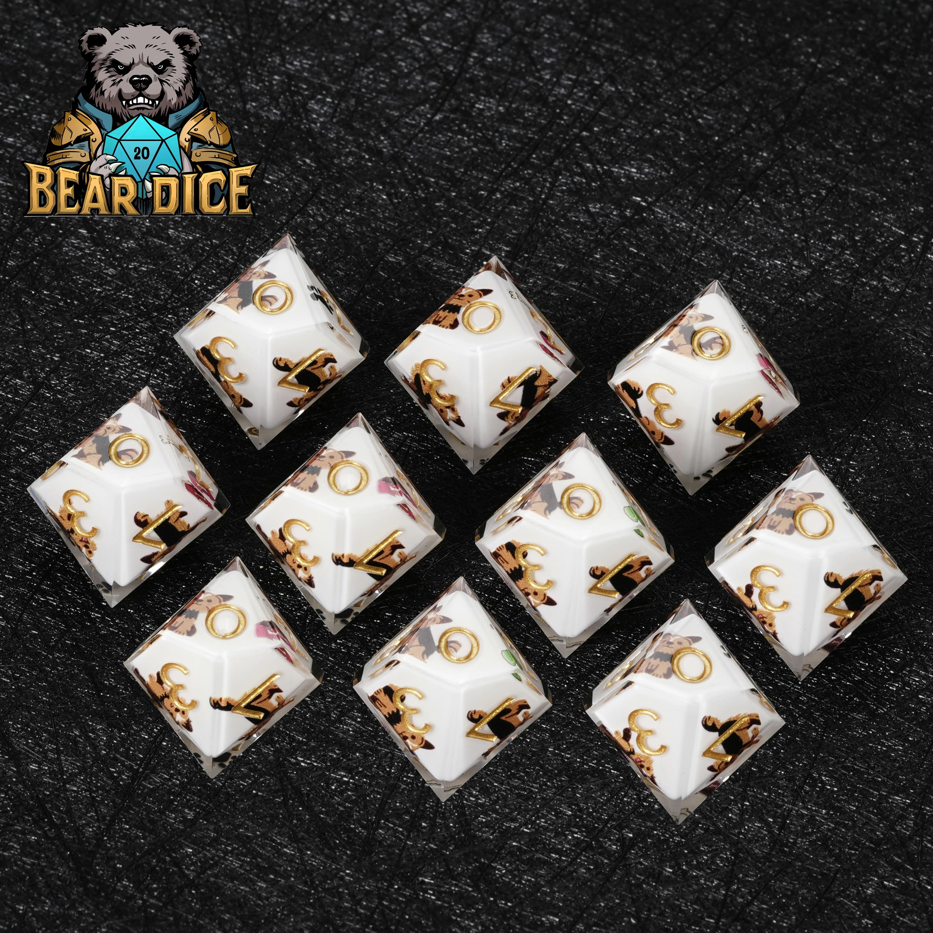 Yorkshire Terrier White Resin DND D10 Dice | Yorkie RPG Dice