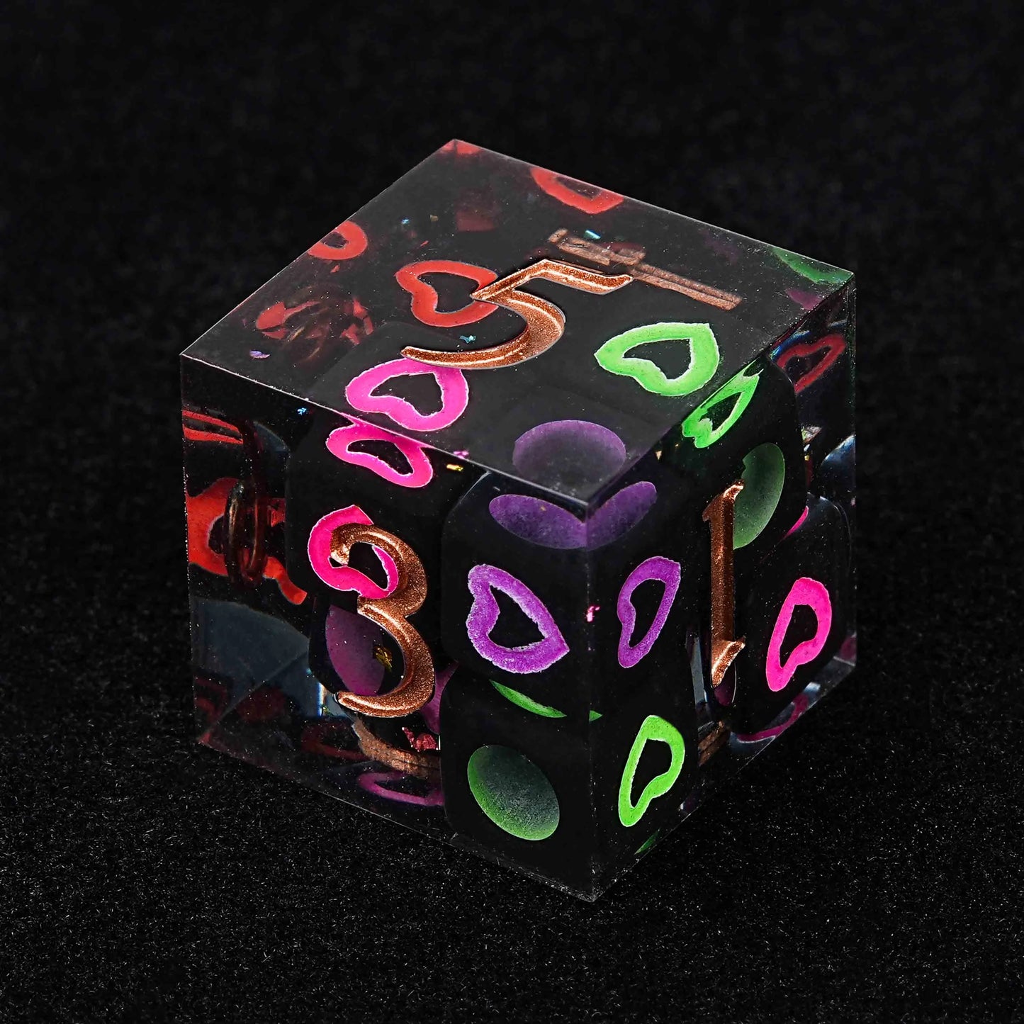 D&D Valentine's Day Hand-painted Colorful Love Resin D6 Dice | Bear Dice