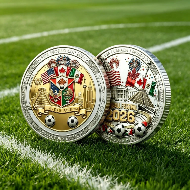 2026 World Cup 3D Embossed Commemorative Coin | Collectible Metal Football Souvenir Badge
