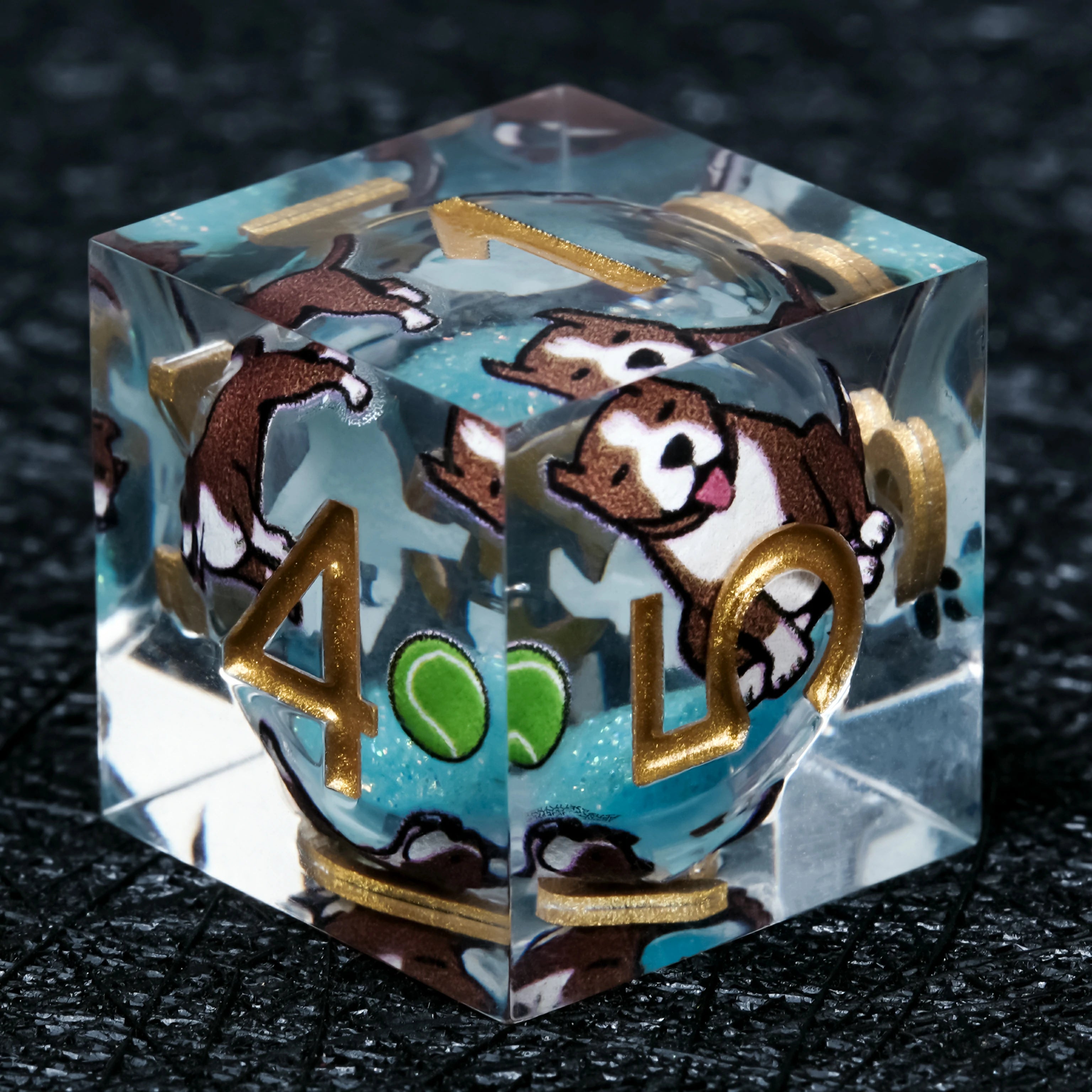 American Pit Bull Blue Liquid-Core Resin Dice Set | Gold Numbers for D&D & RPG
