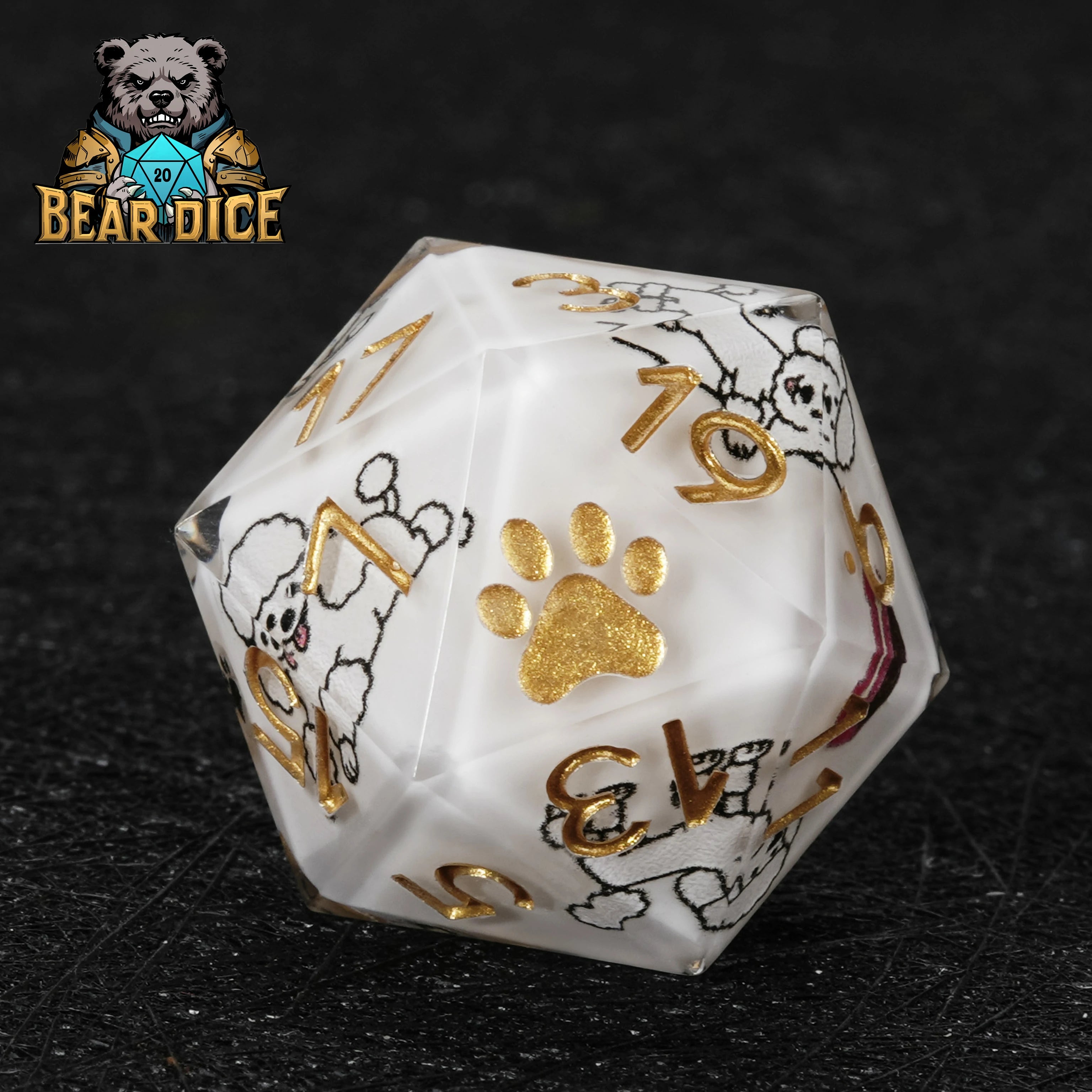 White Resin Poodle DND D20 Dice | Cute Dog RPG Single Die