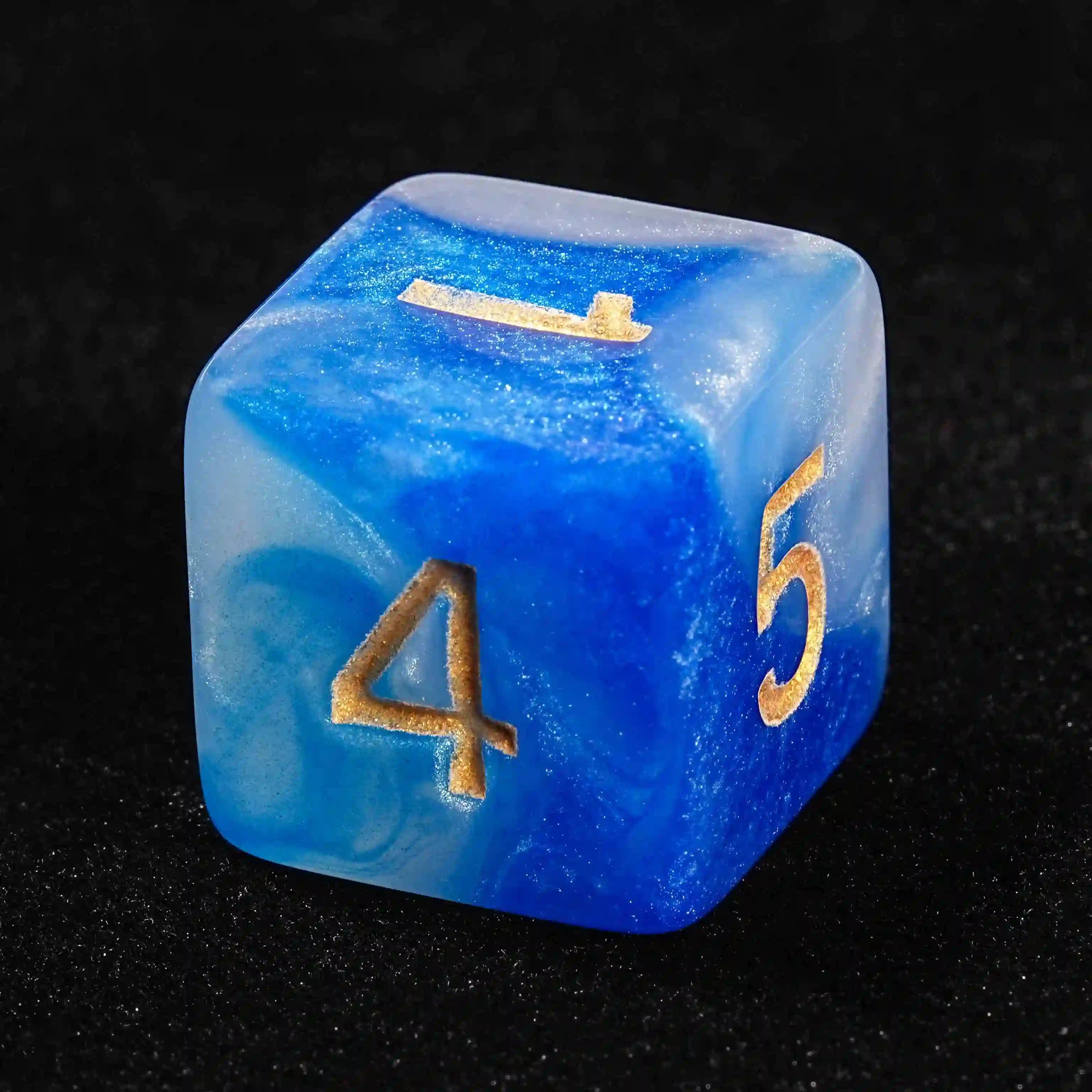 Blue and white vortex acrylic DND D6 dice + gold number | Bear Dice