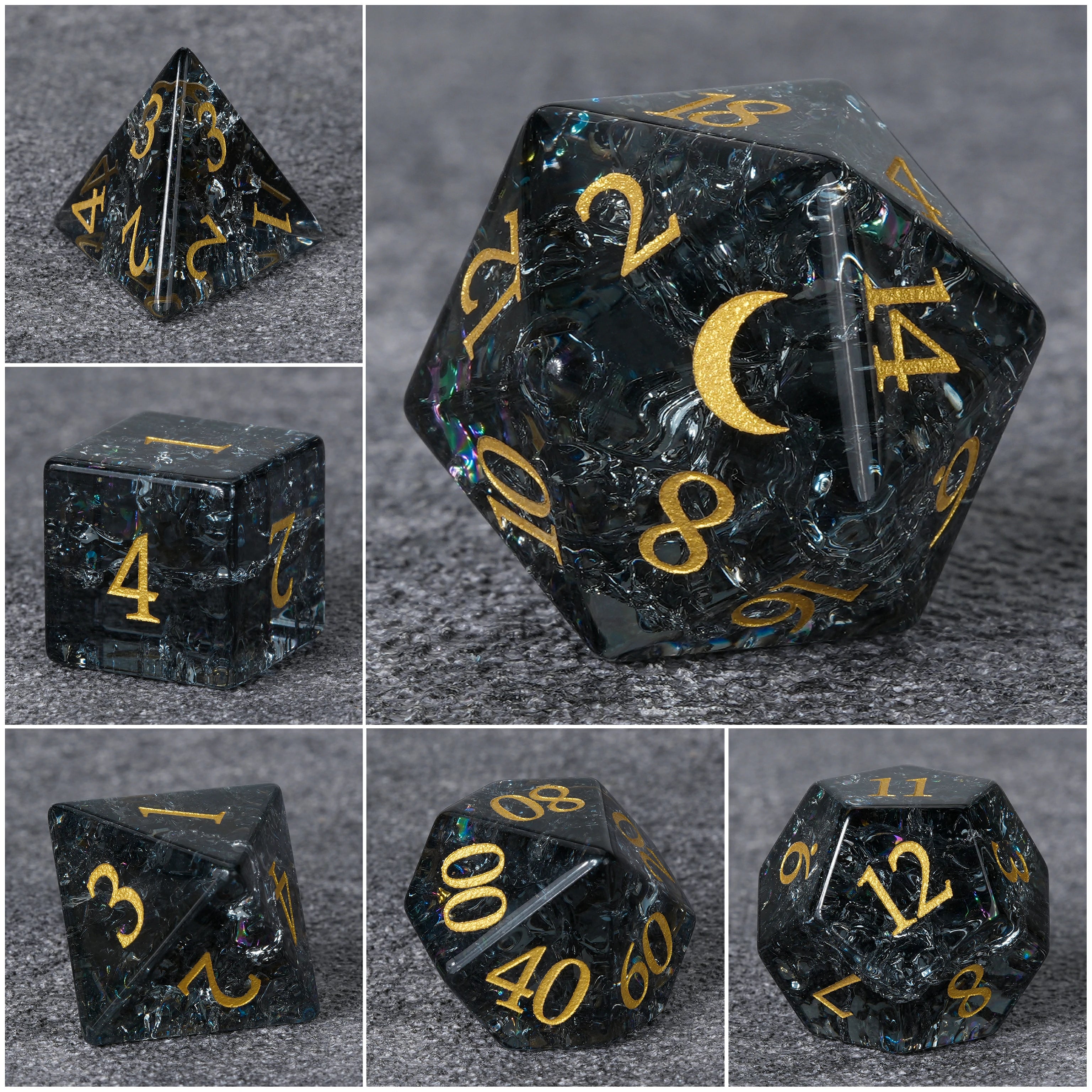 Translucent Black Crackle-Effect Multi-Faceted Gemstone Dice