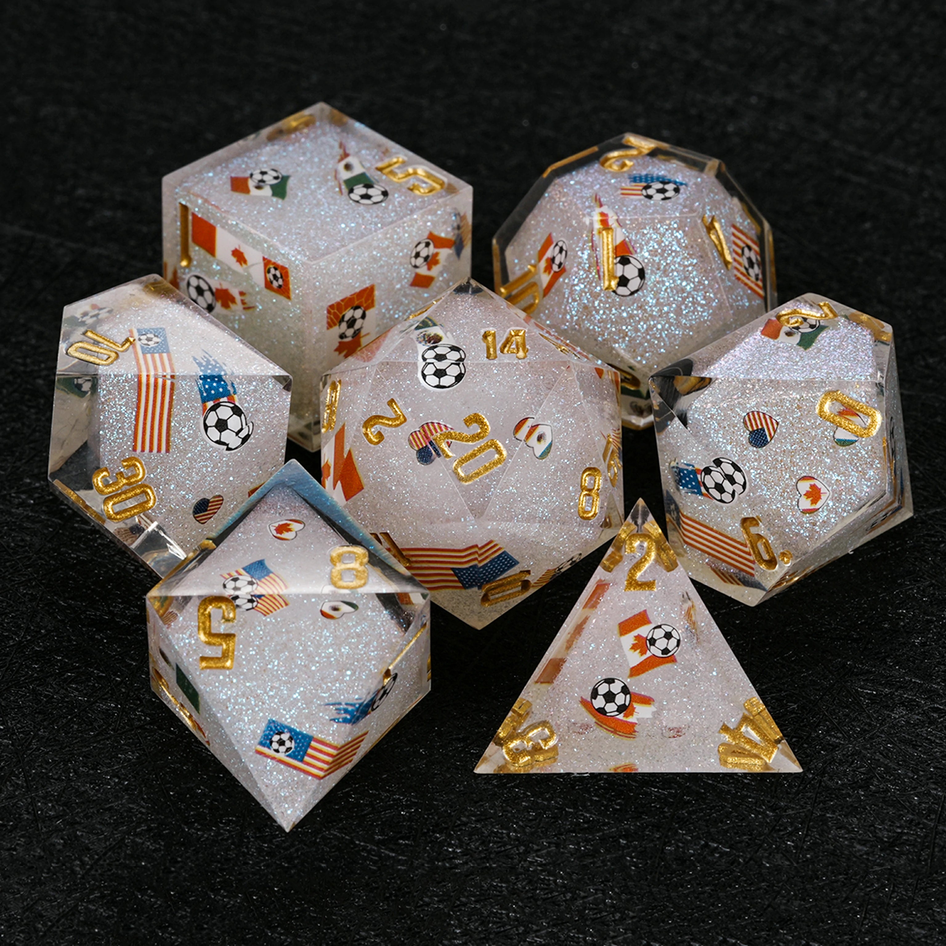 Kickstarter Dice World Cup USA Canada Mexico DND Resin Dice Set – White Glitter