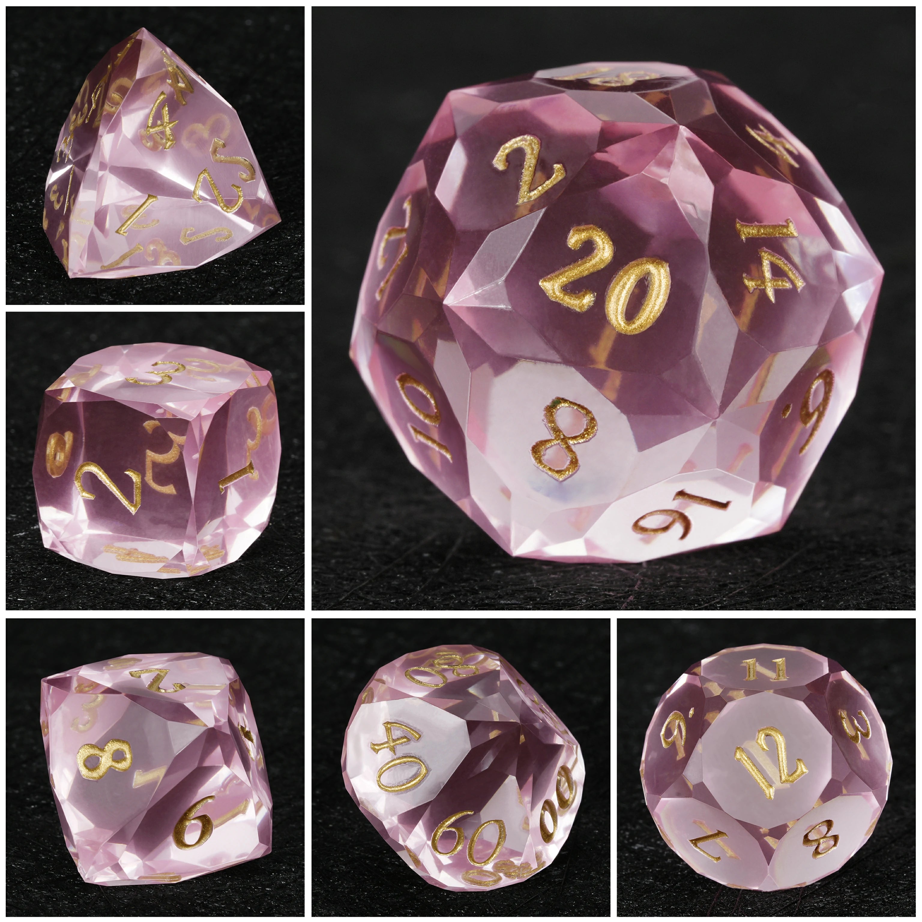 Light Pink Transparent Resin DND Dice Set – 7-Piece RPG Polyhedral Dice