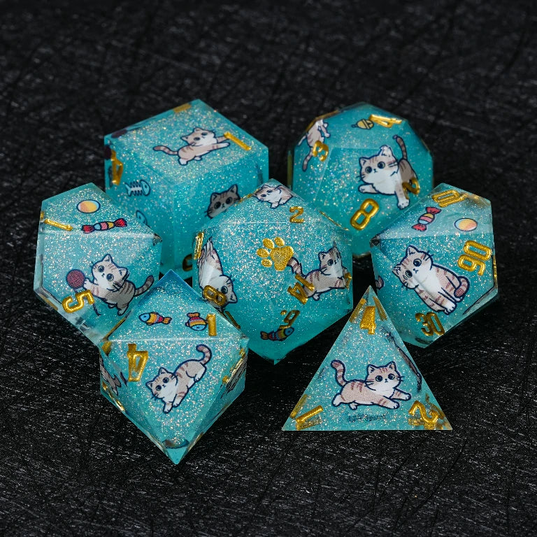 Kickstarter Dice — British Shorthair Polyhedral DND Resin Dice Set