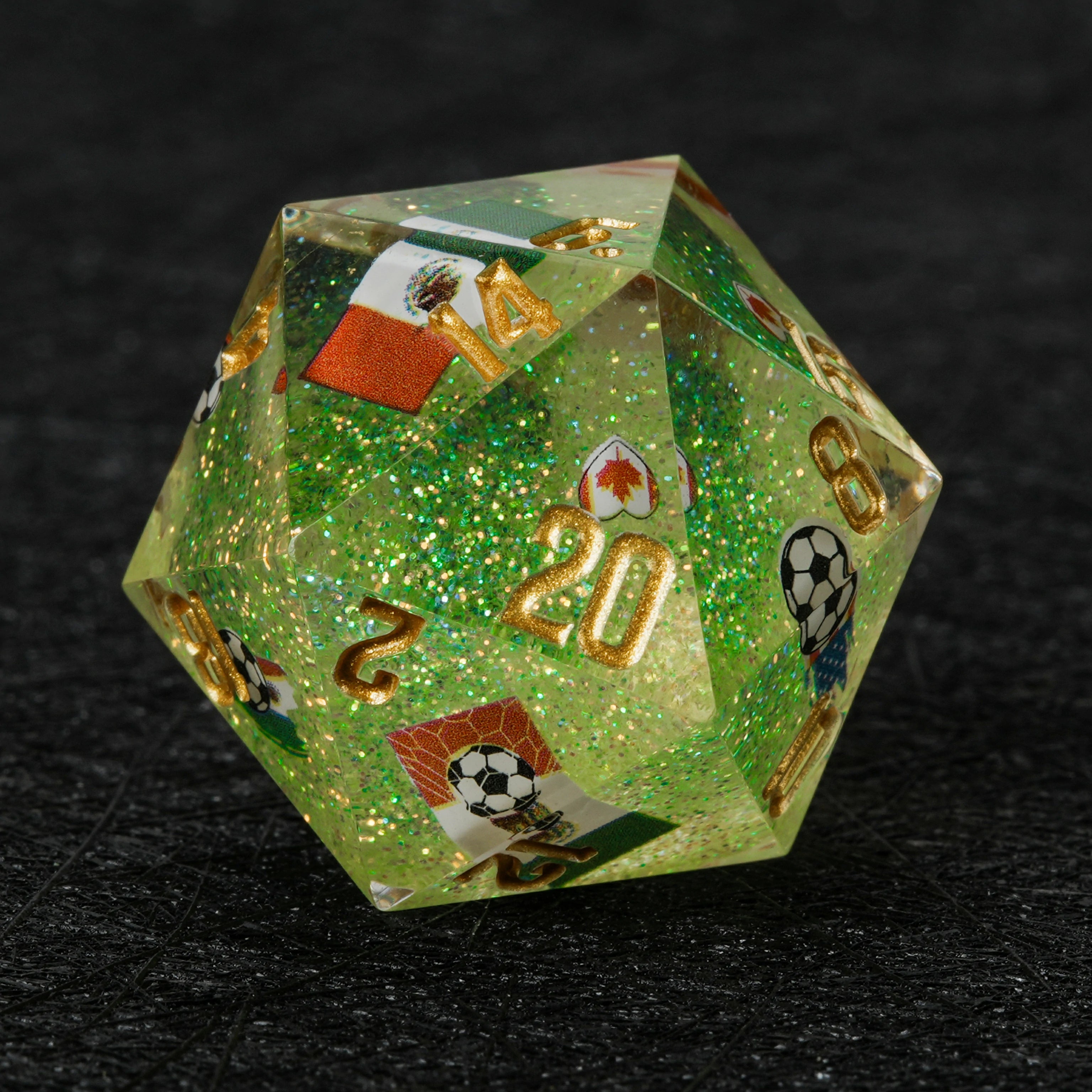 World Cup DND Resin Dice Set – USA Canada Mexico Kickstarter Green Glitter
