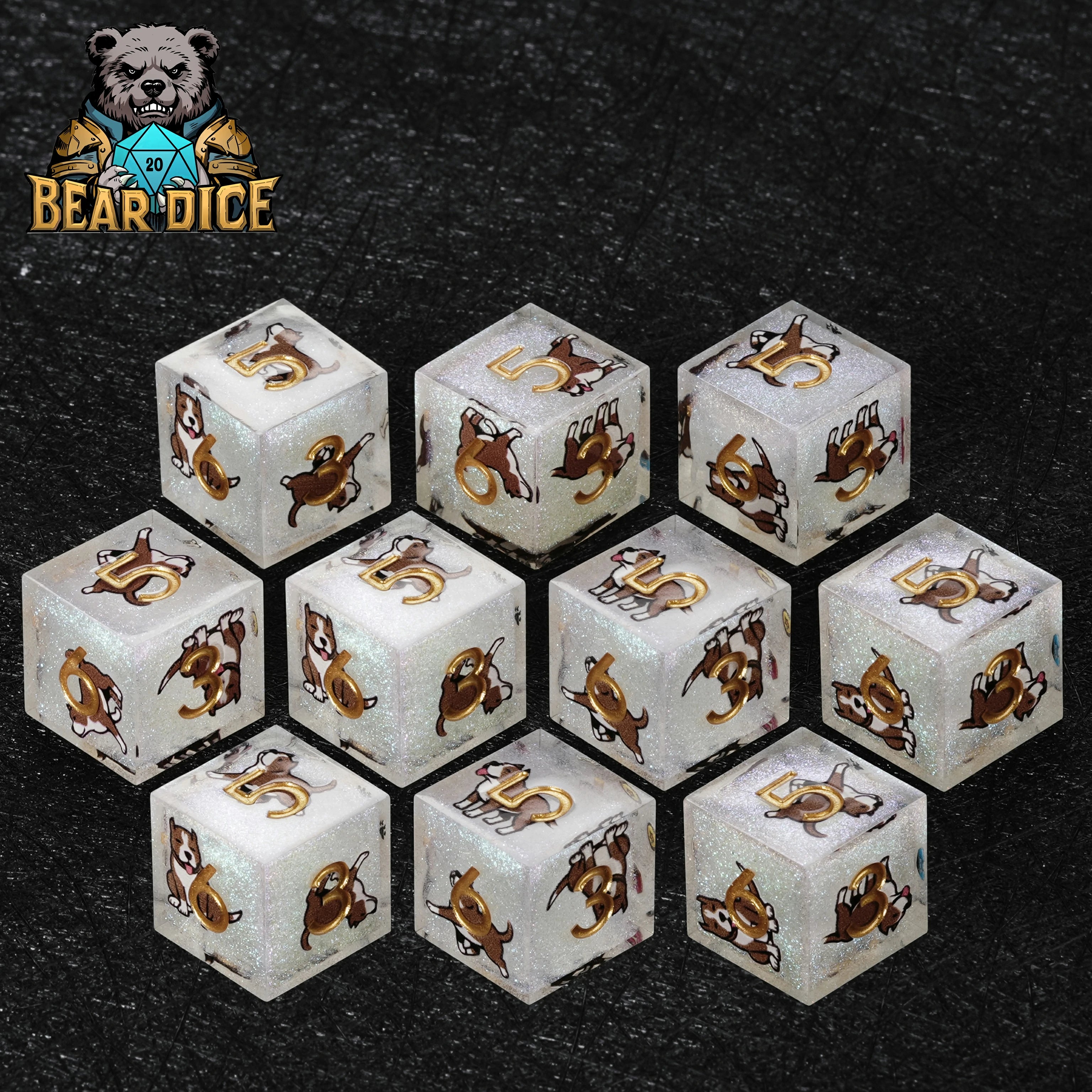 American Pit Bull White Glitter Resin D6 Dice – D&D RPG Gaming Dice