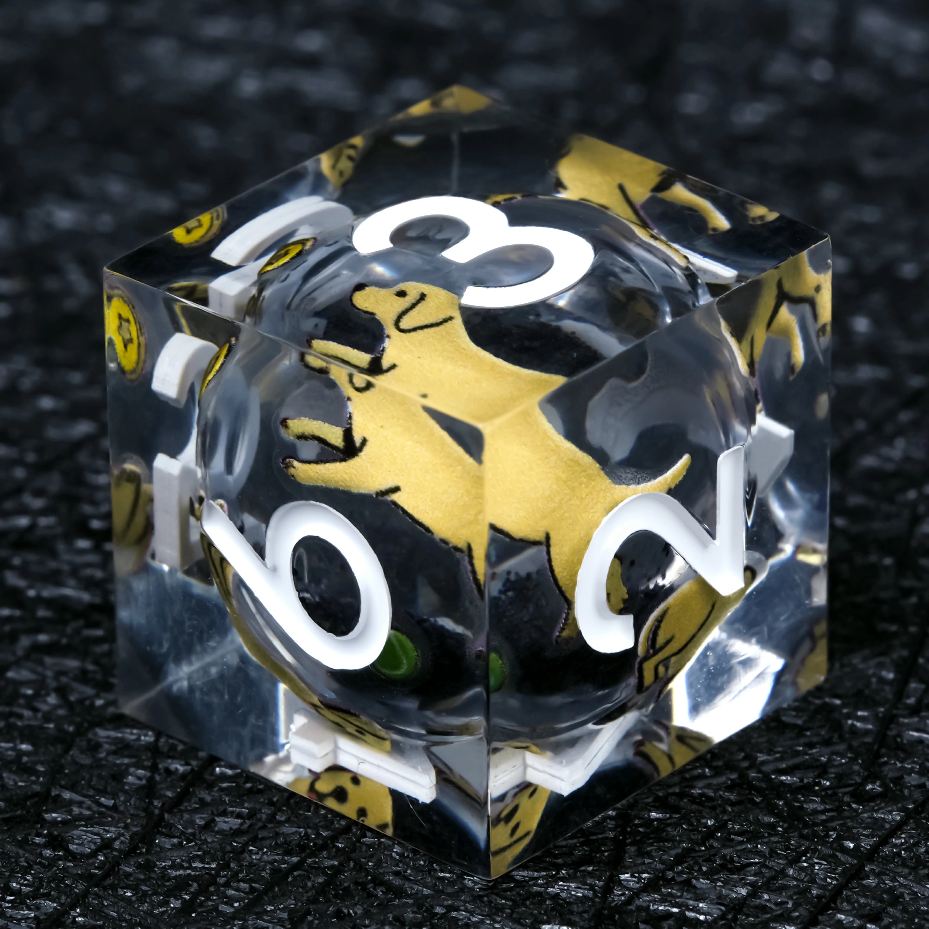 Labrador Black Liquid-Core Resin Dice Set | White Numbers for D&D RPG