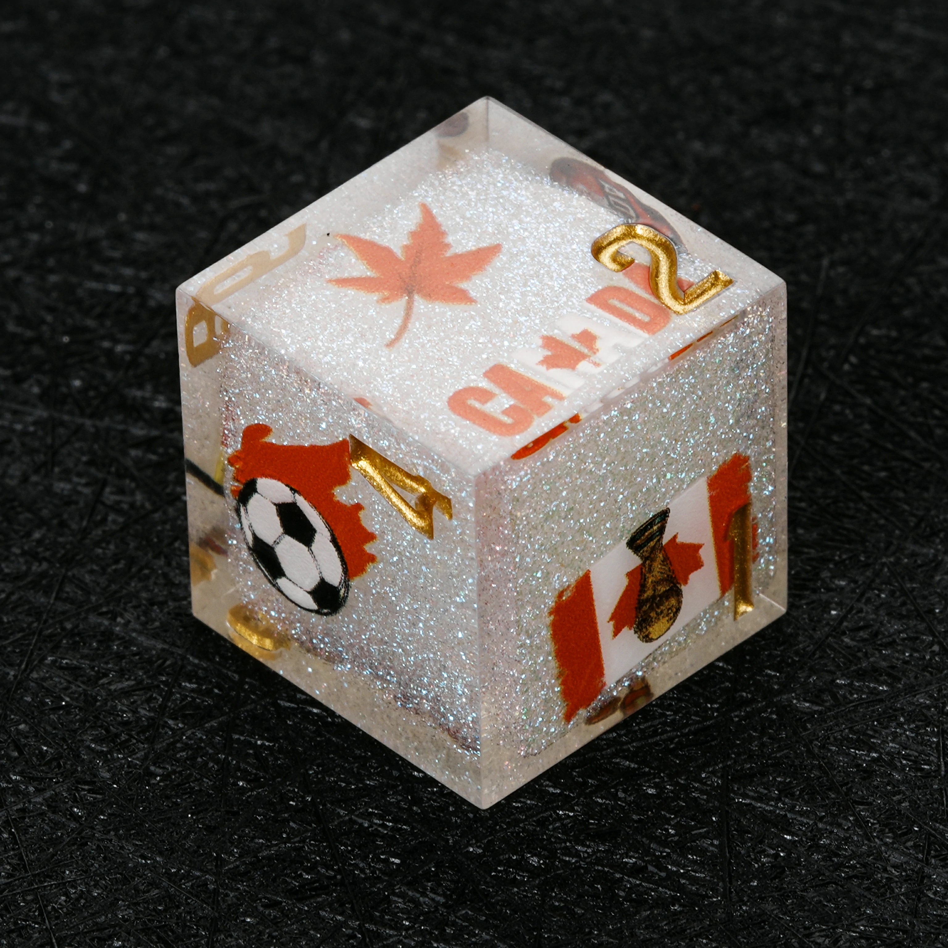Canada Soccer DND Dice Set – World Cup Kickstarter White Glitter Resin Dice